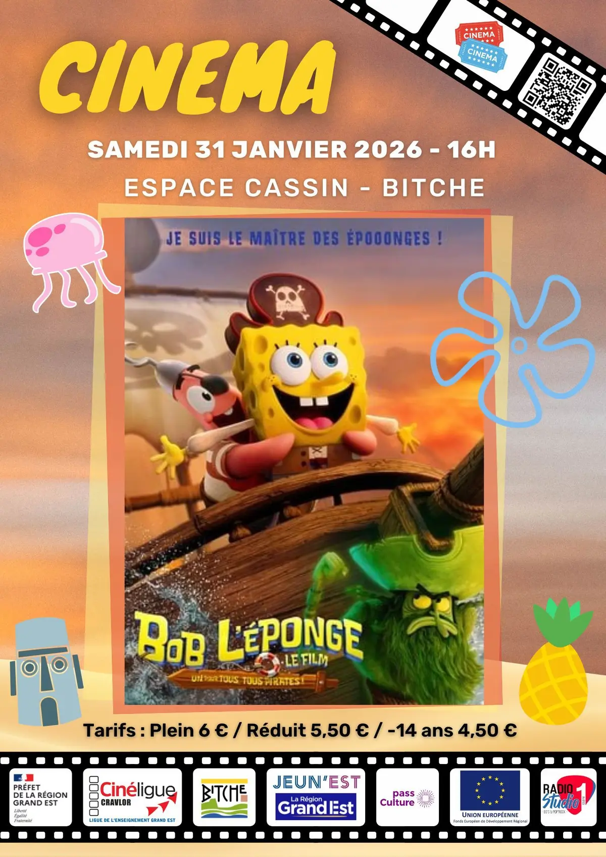 Cinéma à l'espace Cassin - Bob l'éponge le film : un pour tous, tous pirates