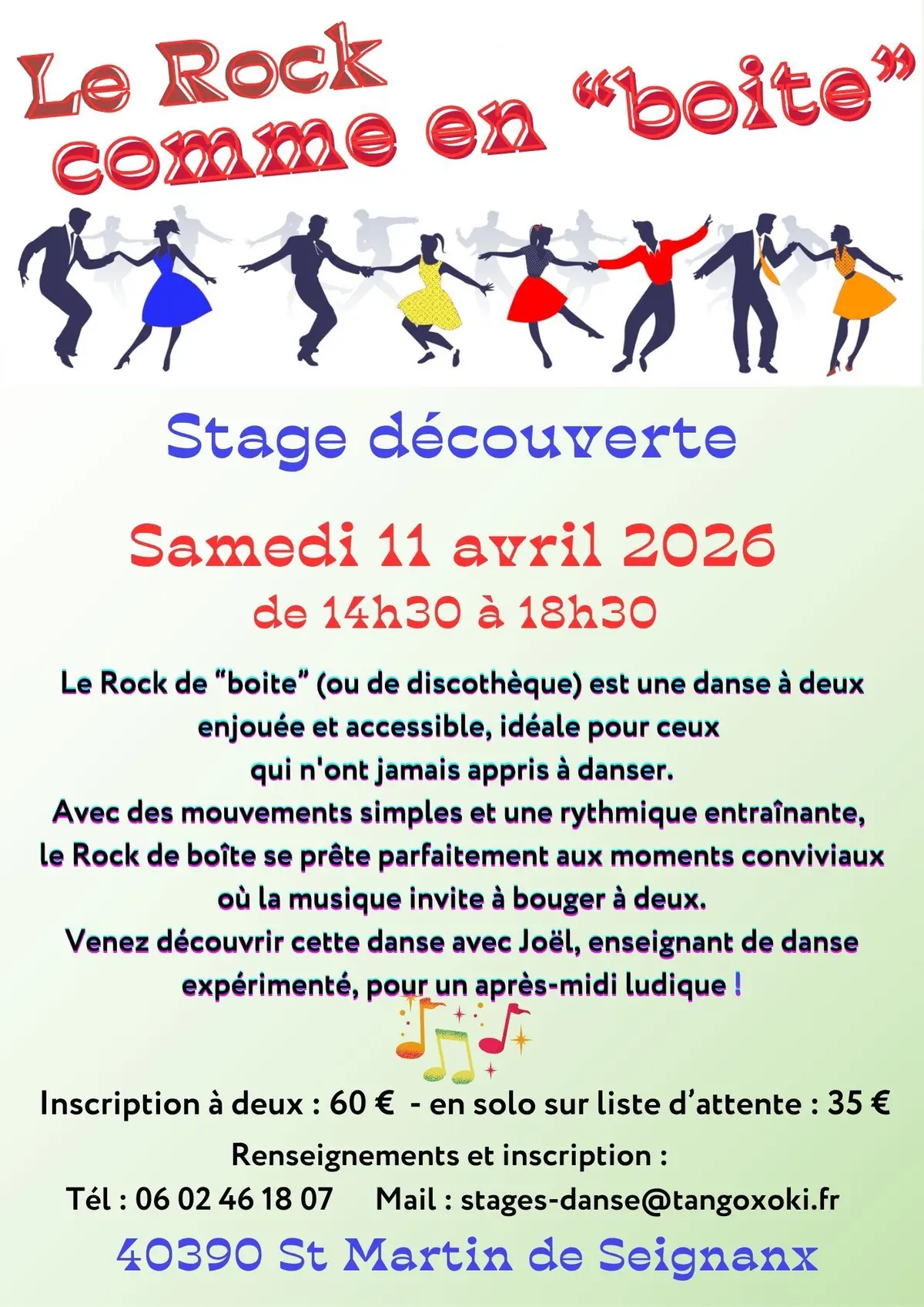 Stage de rock comme en boite  à St Martin de Seignanx le Samedi 11 avril 2026