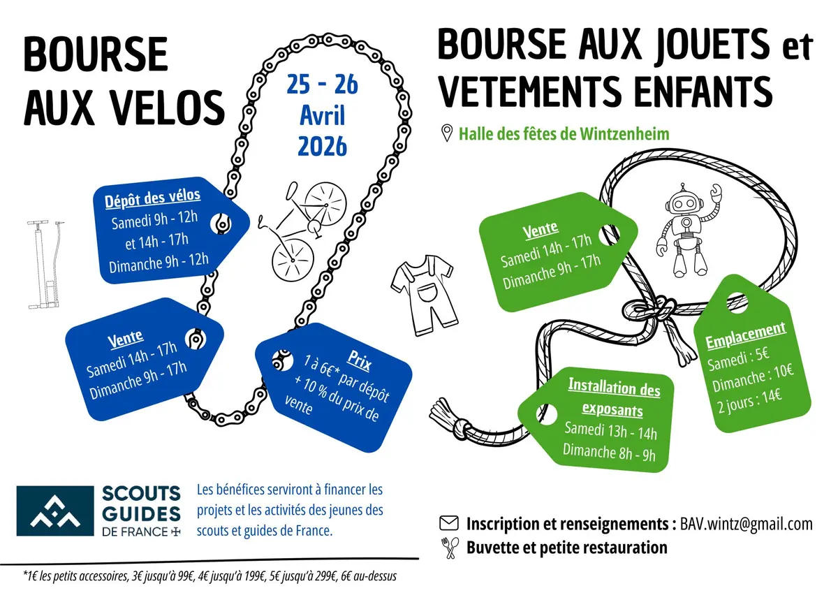 Bourse aux vélos enfants - adultes, accessoires vélos, draisiennes, trottinettes
