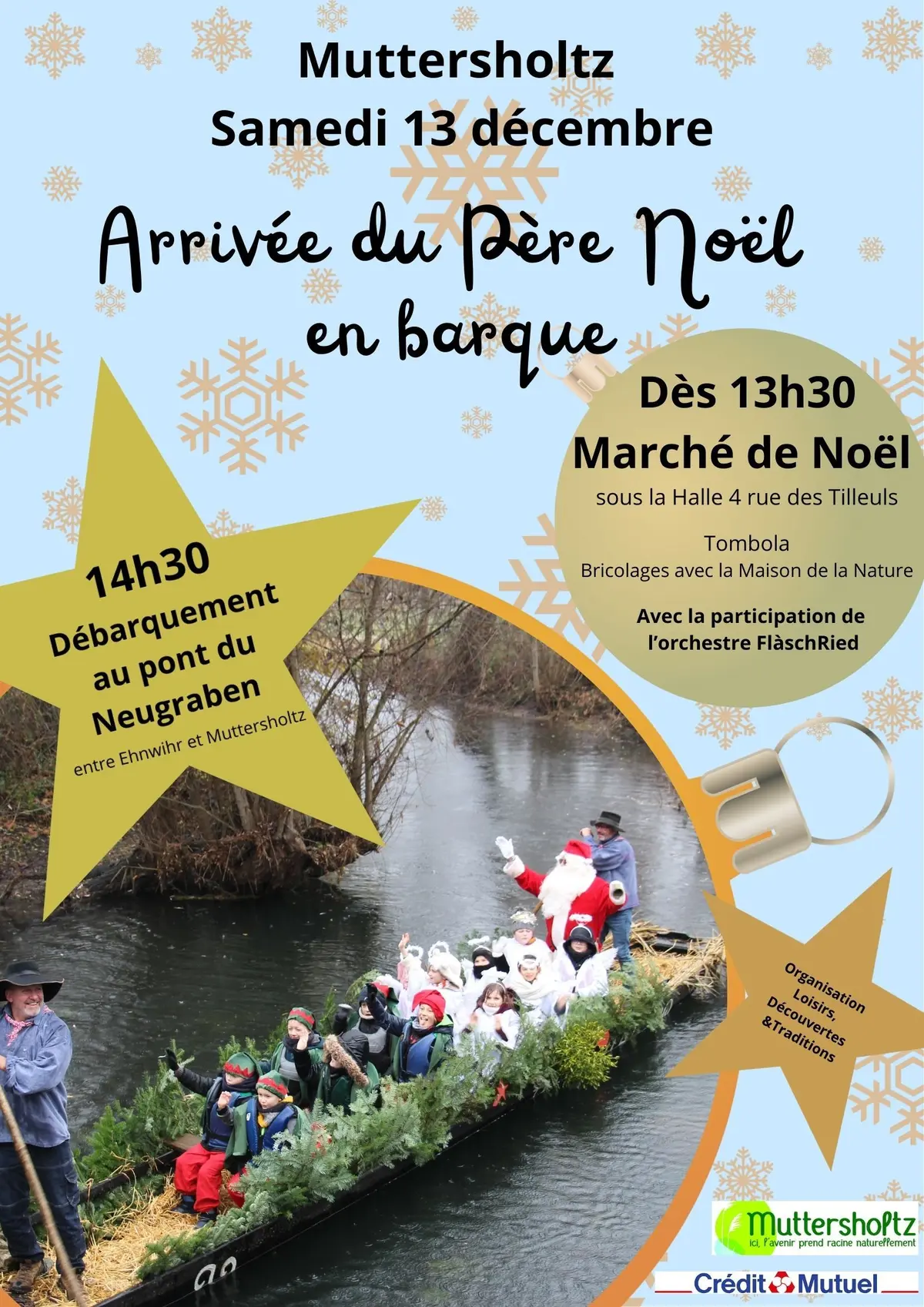 Arrivée du Père Noël en barque et marché de Noël