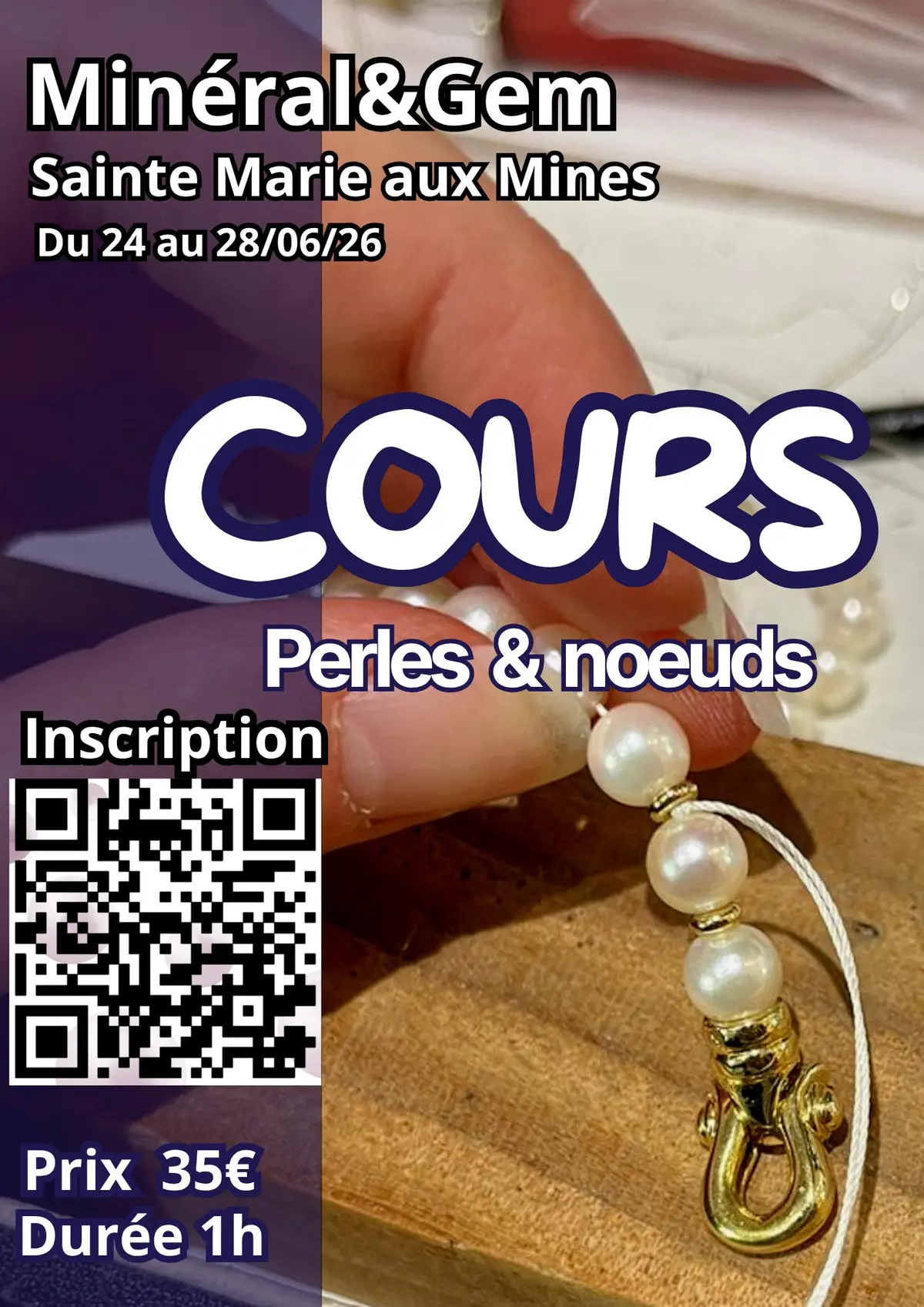 Cours : perles de culture avec noeuds sur soie