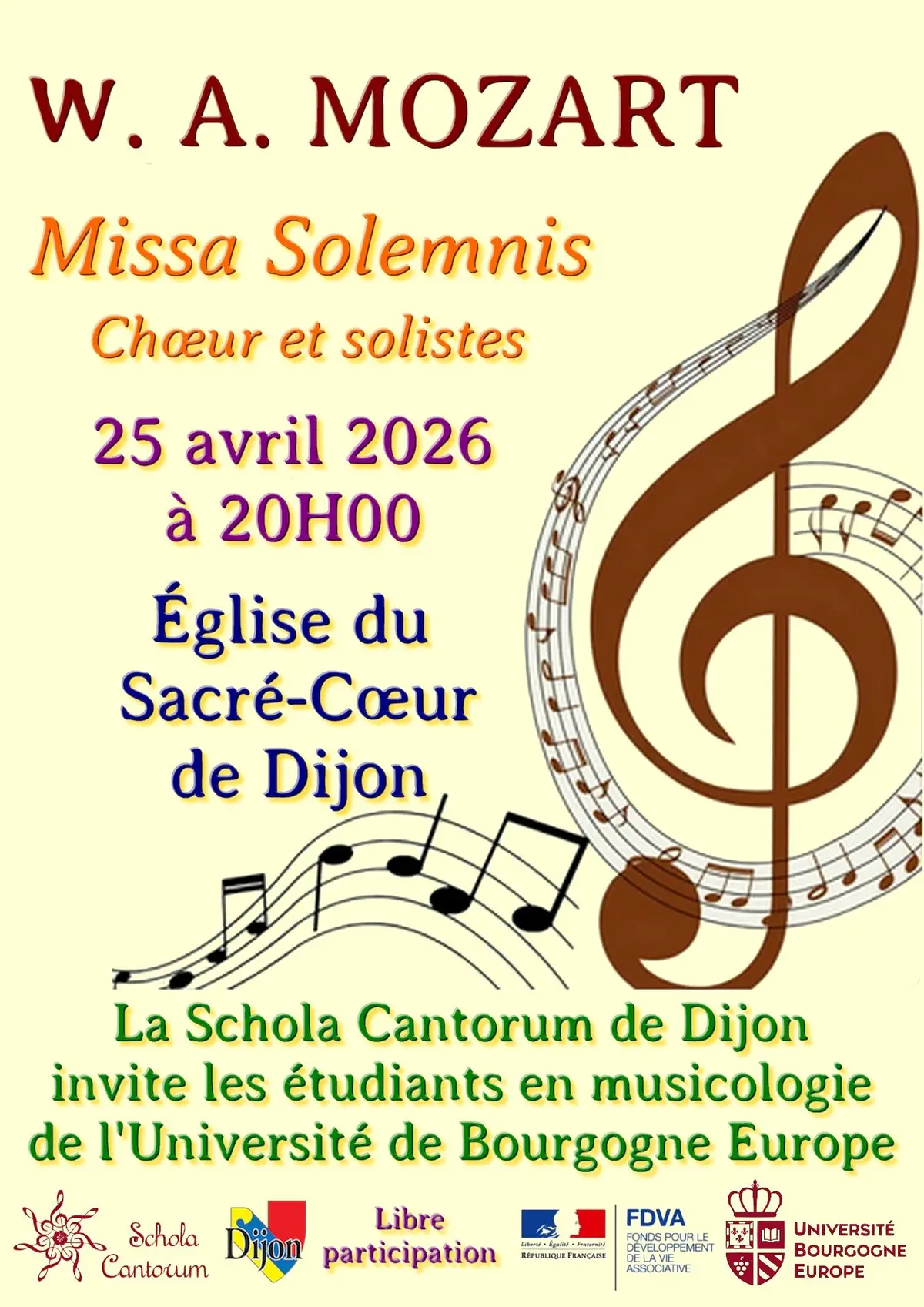 Concert : Schola Cantorum Dijon – MOZART Missa Solemnis