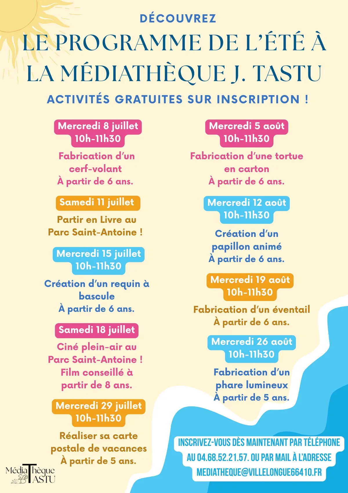 Programme des ateliers d'été 