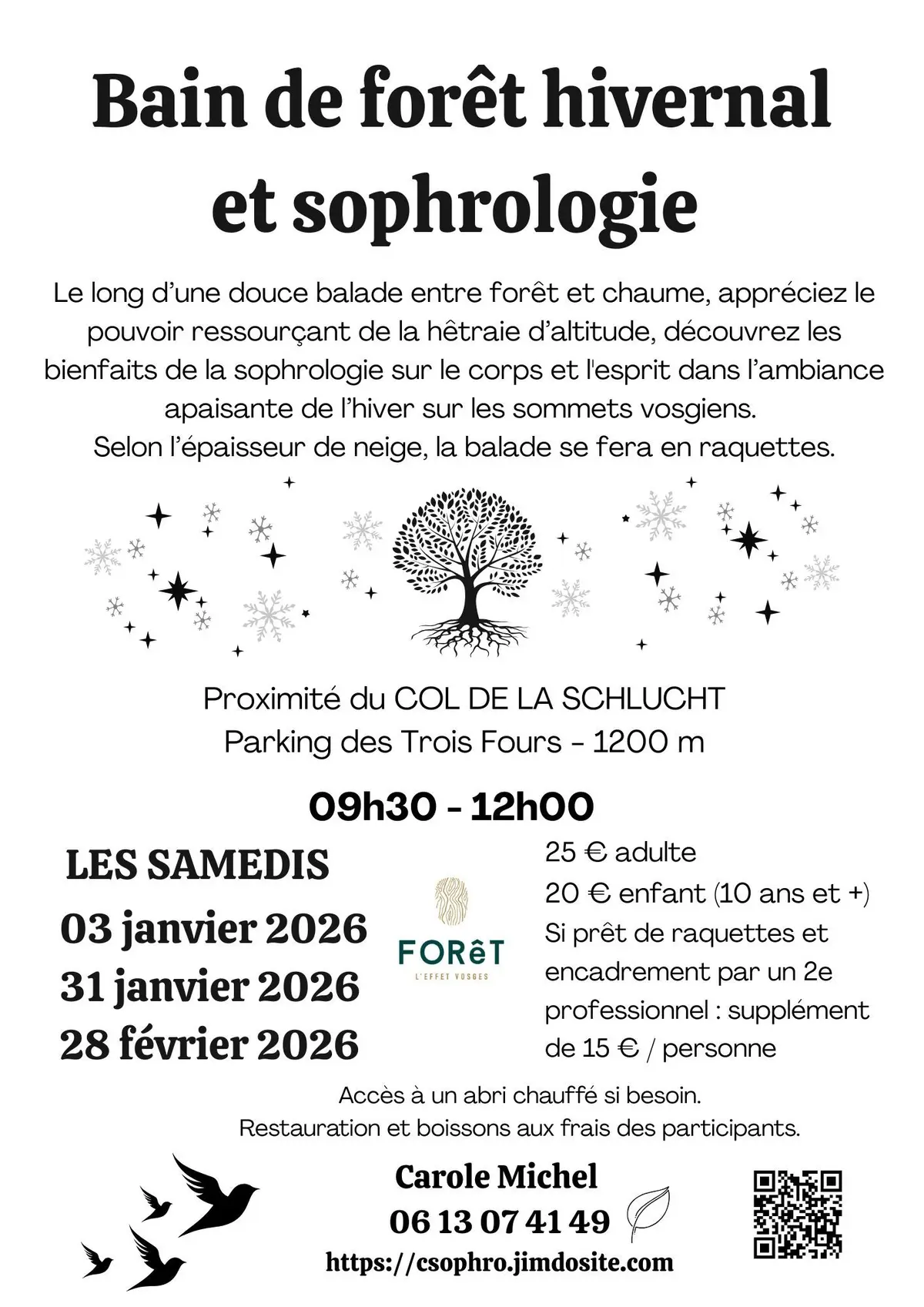 Bain de forêt hivernal et sophrologie dans la neige