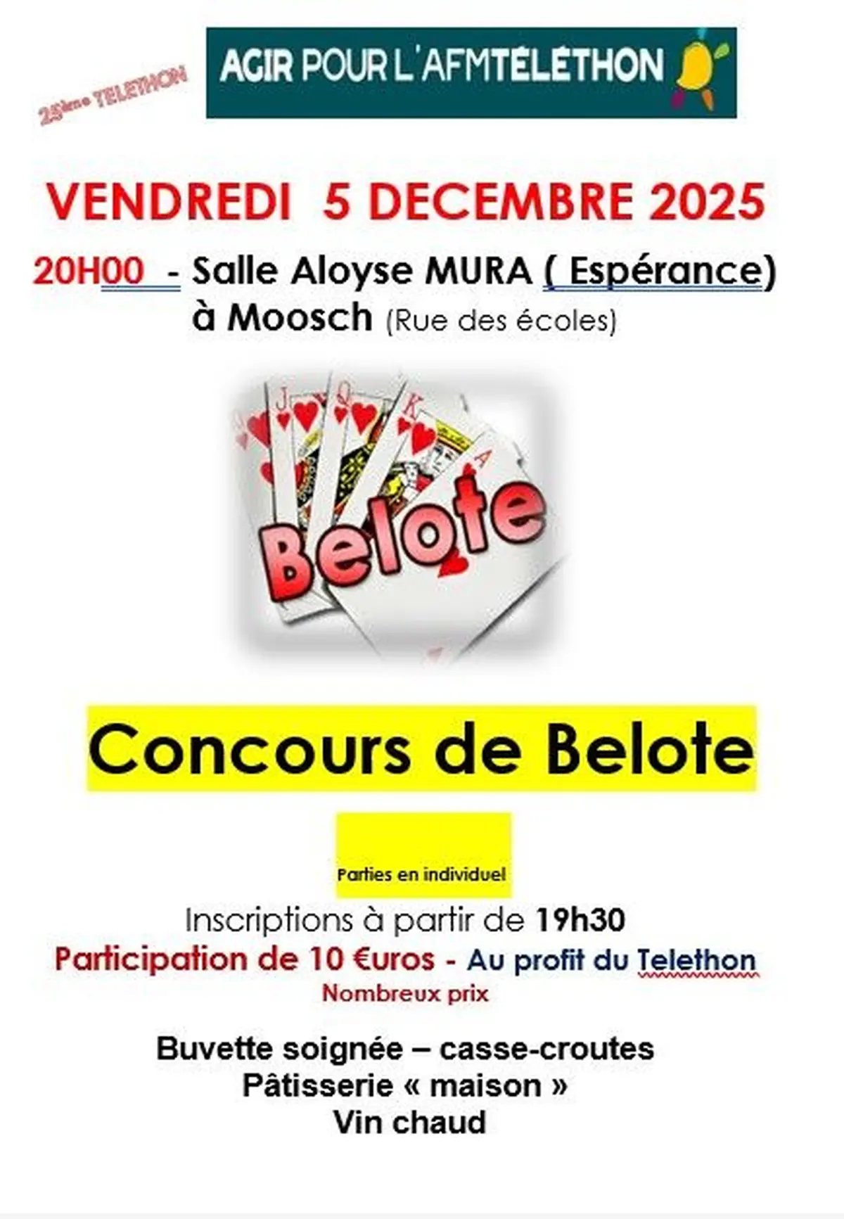 Concours de belote - 25ème Telethon de Moosch 