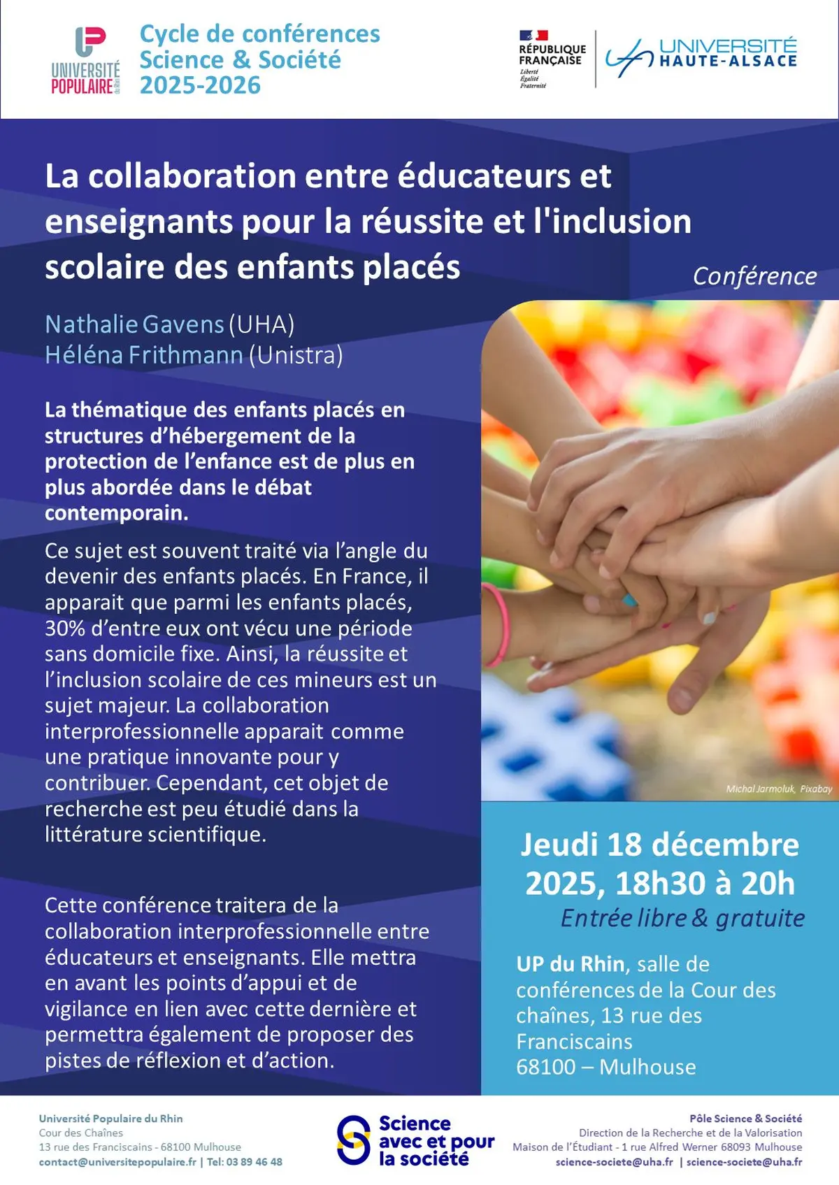 Conférence Science et Société sur la réussite scolaire des enfants placés