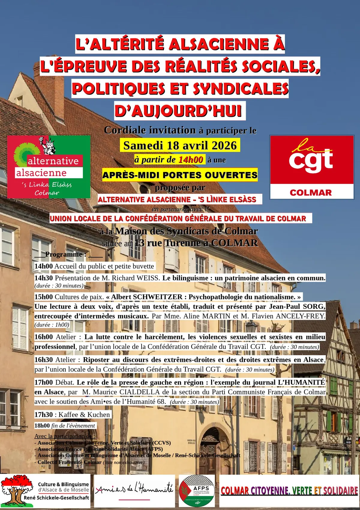 PORTES OUVERTES Samedi 18 avril 2026 (14h-18h) à la Maison des Syndicats COLMAR