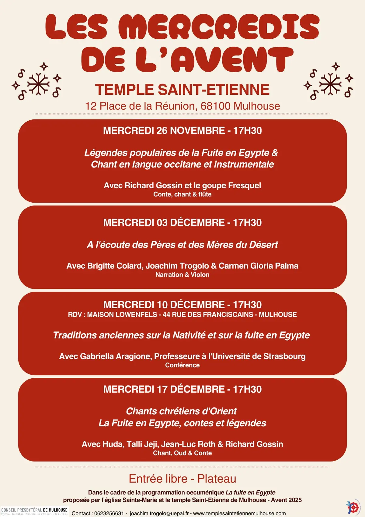 Les mercredis de l’Avent au temple Saint-Etienne de Mulhouse ! Musique & Poésie
