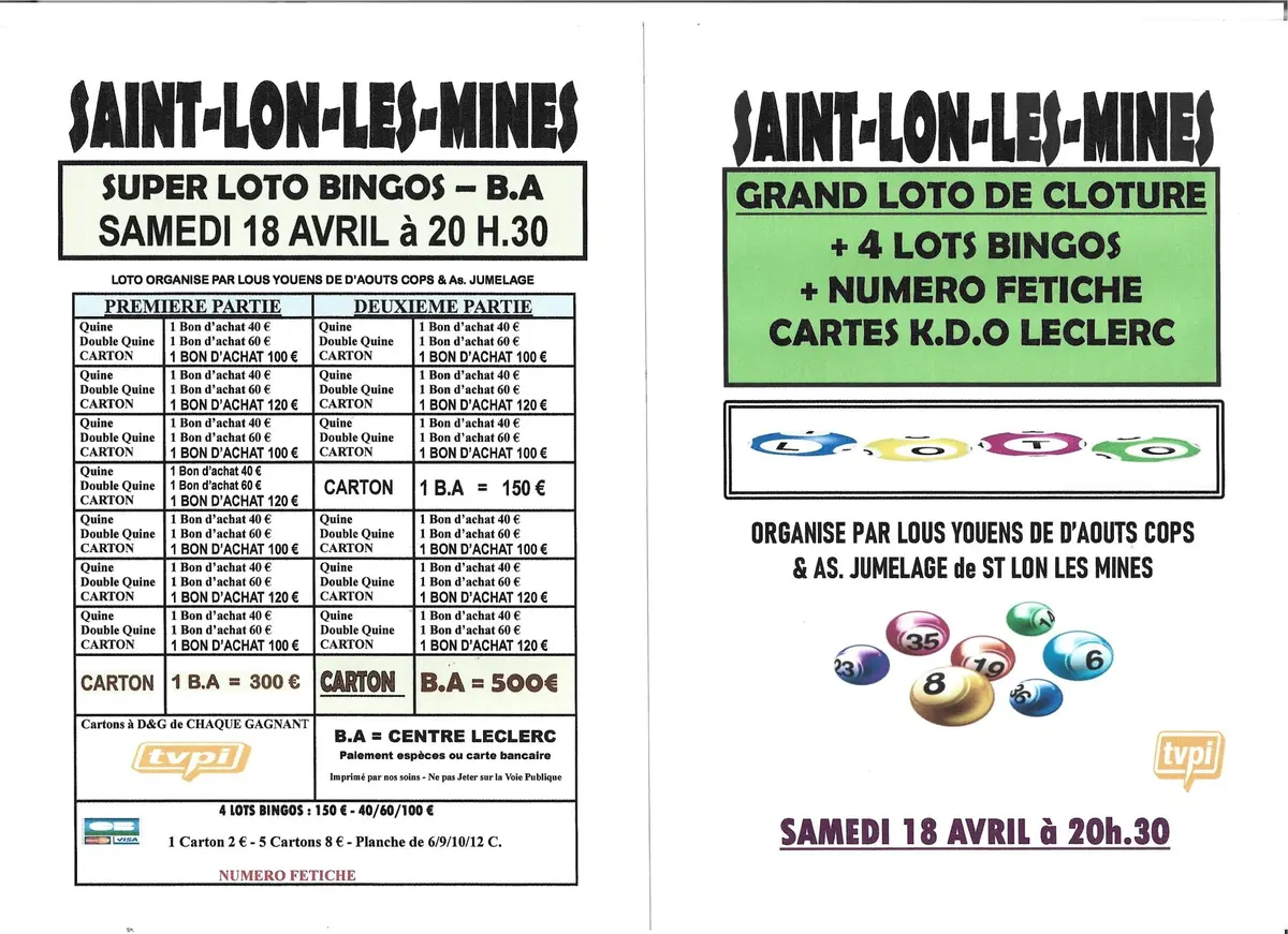 Loto bingos de clôture à St Lon Les Mines