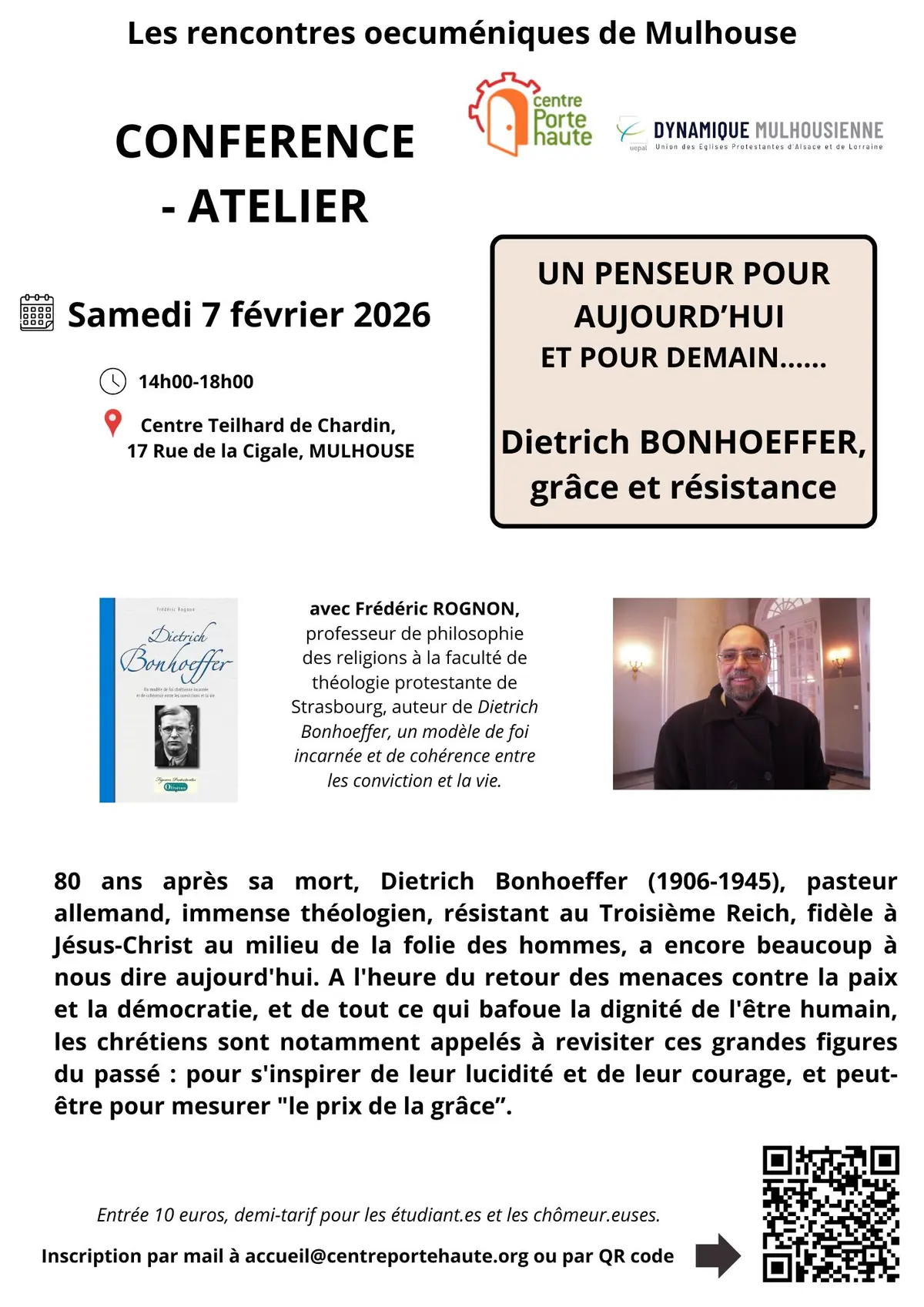 Conférence - Dietrich Bonhoeffer, Grâce et résistance - Avec Frédéric Rognon