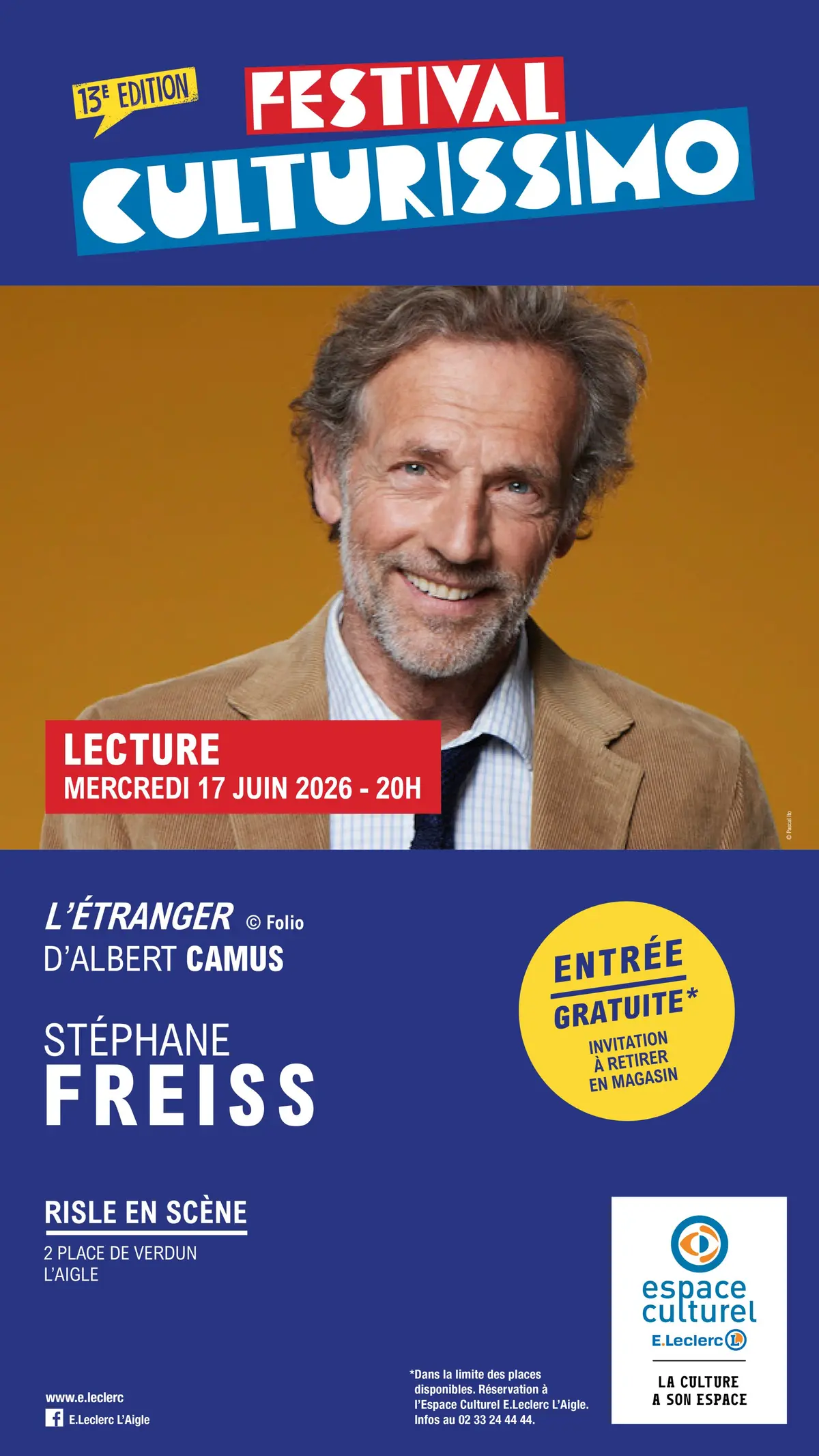 Festival Culturissimo - Lecture de Stéphane Freiss