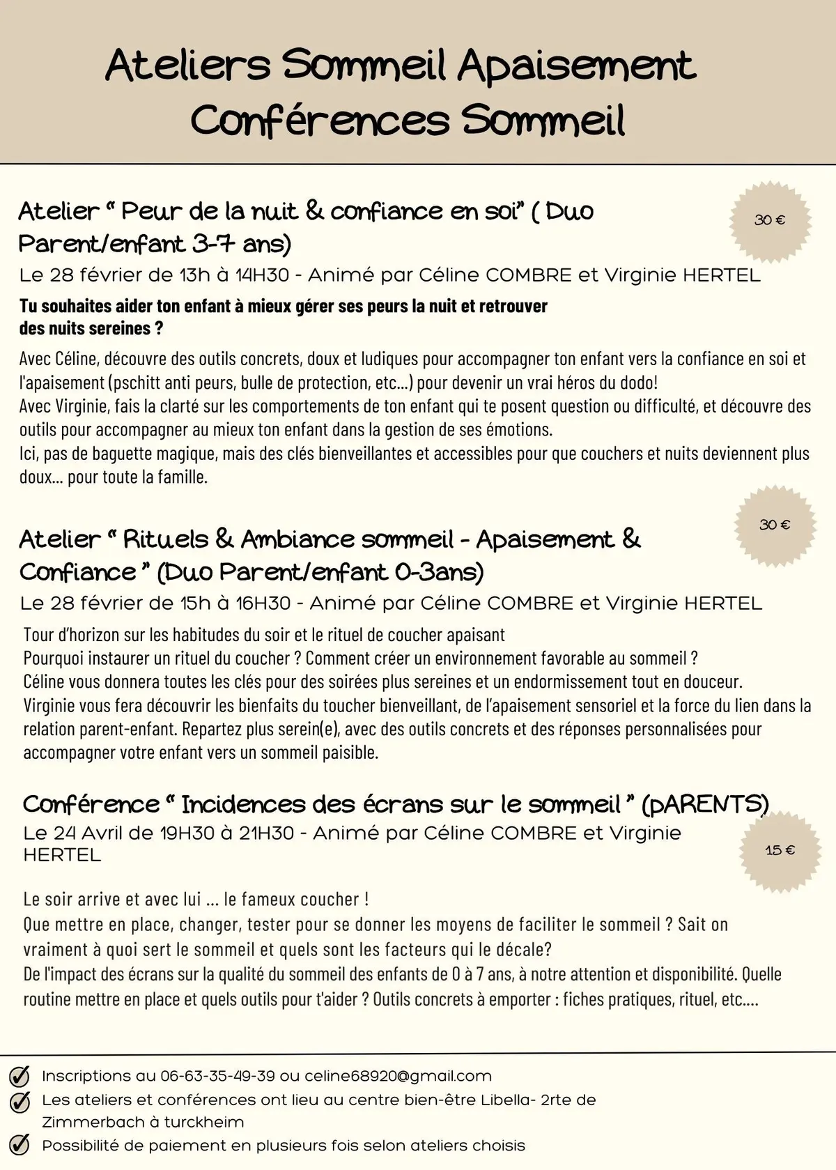 Ateliers et Conférence Sommeil & Apaisement