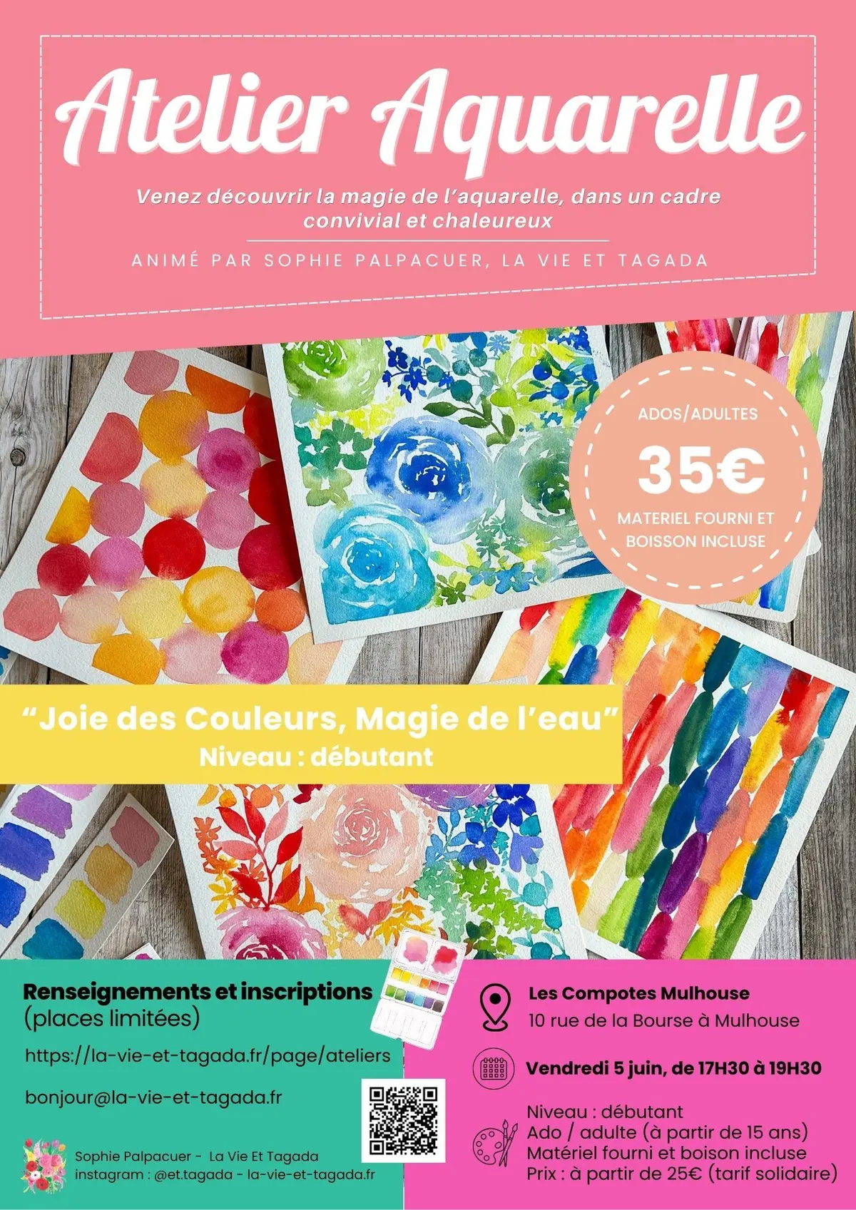 Atelier aquarelle Joie des couleurs, magie de l'eau