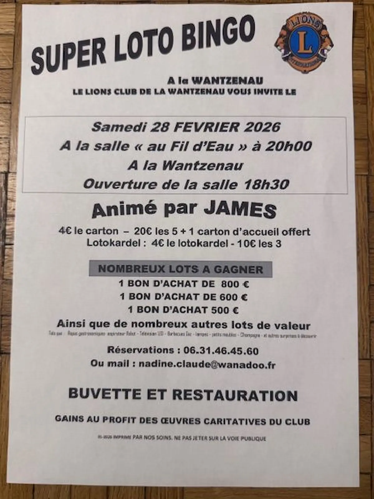 Super loto bingo du Lions club et animé par JAMES