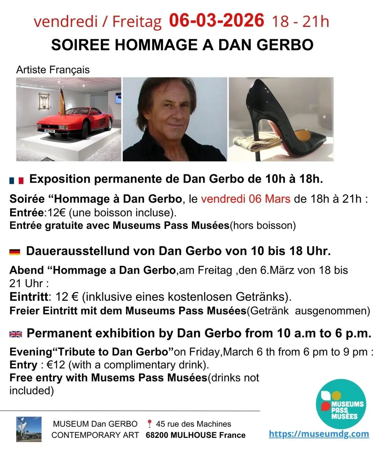 Soirée HOMMAGE à  DAN GERBO  le Vendredi  6 Mars 2026 de 18H à 21H