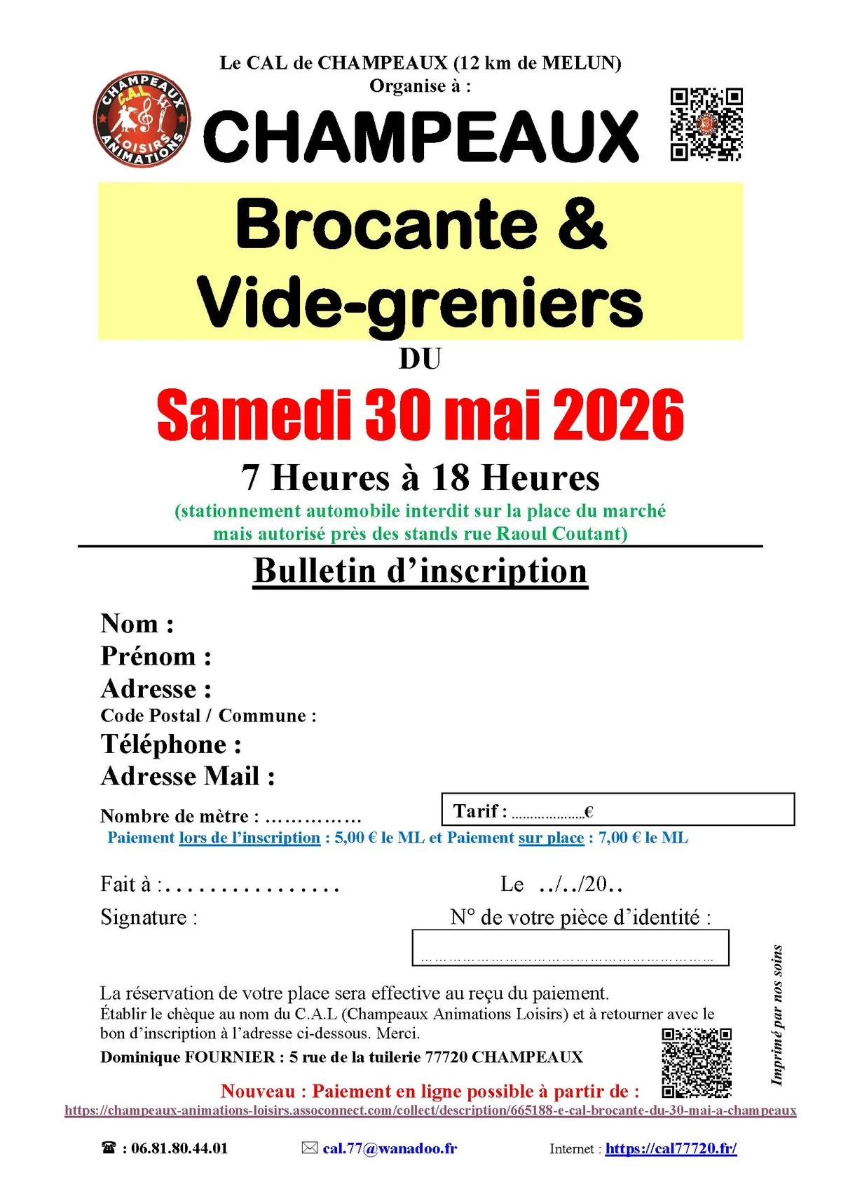 Brocante & Vide-greniers à CHAMPEAUX (77), le 30/05/2026