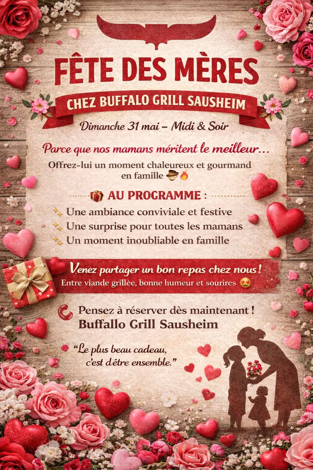 Fête des Mères 2026 à Sausheim : un moment unique en famille au Buffalo Grill