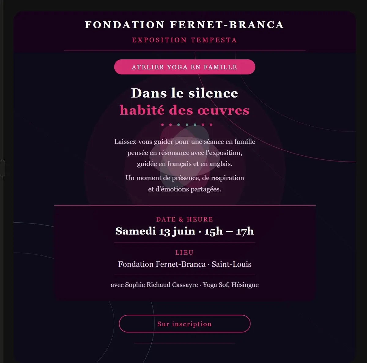Yoga seul ou en famille à Fondation Fernet-Branca expo Tempesta (fr/en)