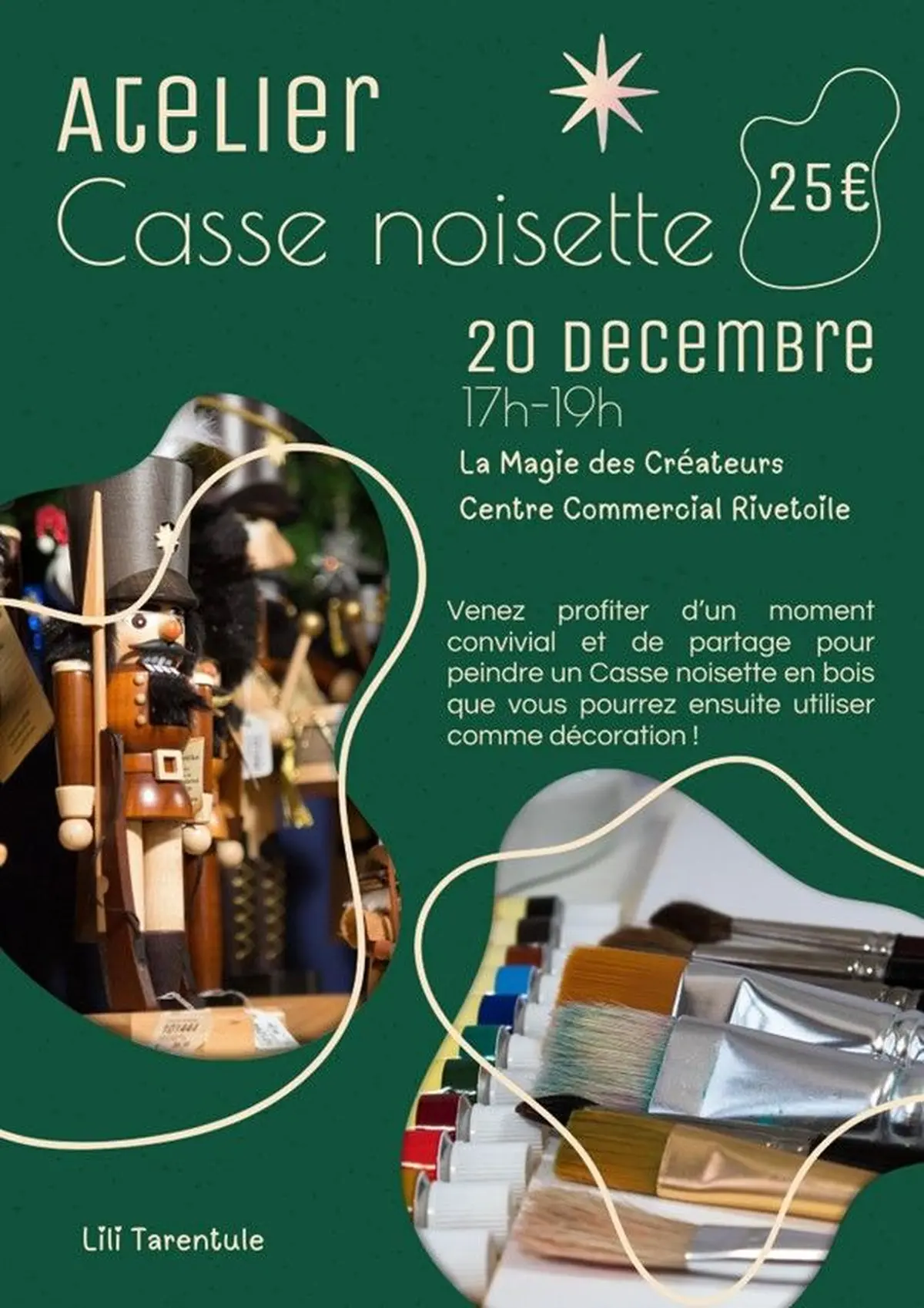 Atelier de noël peinture sur casse-noisette en bois avec LILITARENTULE