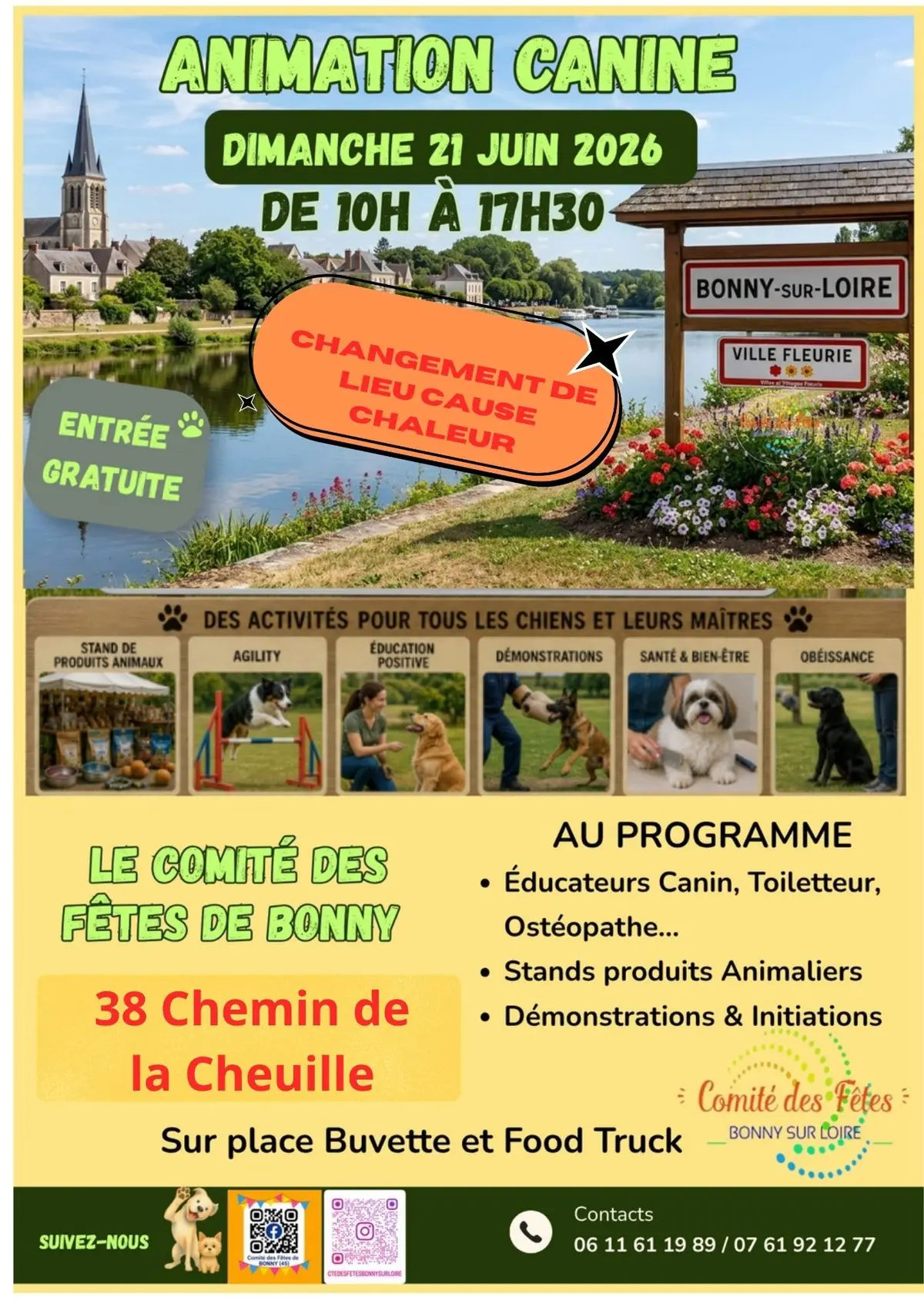Animation canine gratuite à Bonny sur Loire (45) le 21 juin 2026 