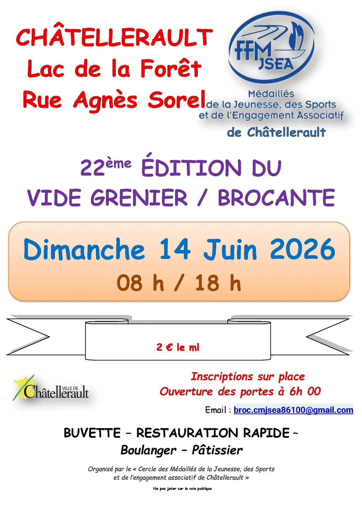 Vide grenier cercle Châtellerault Médaillés Jeunesse Sport Engagement Associatif