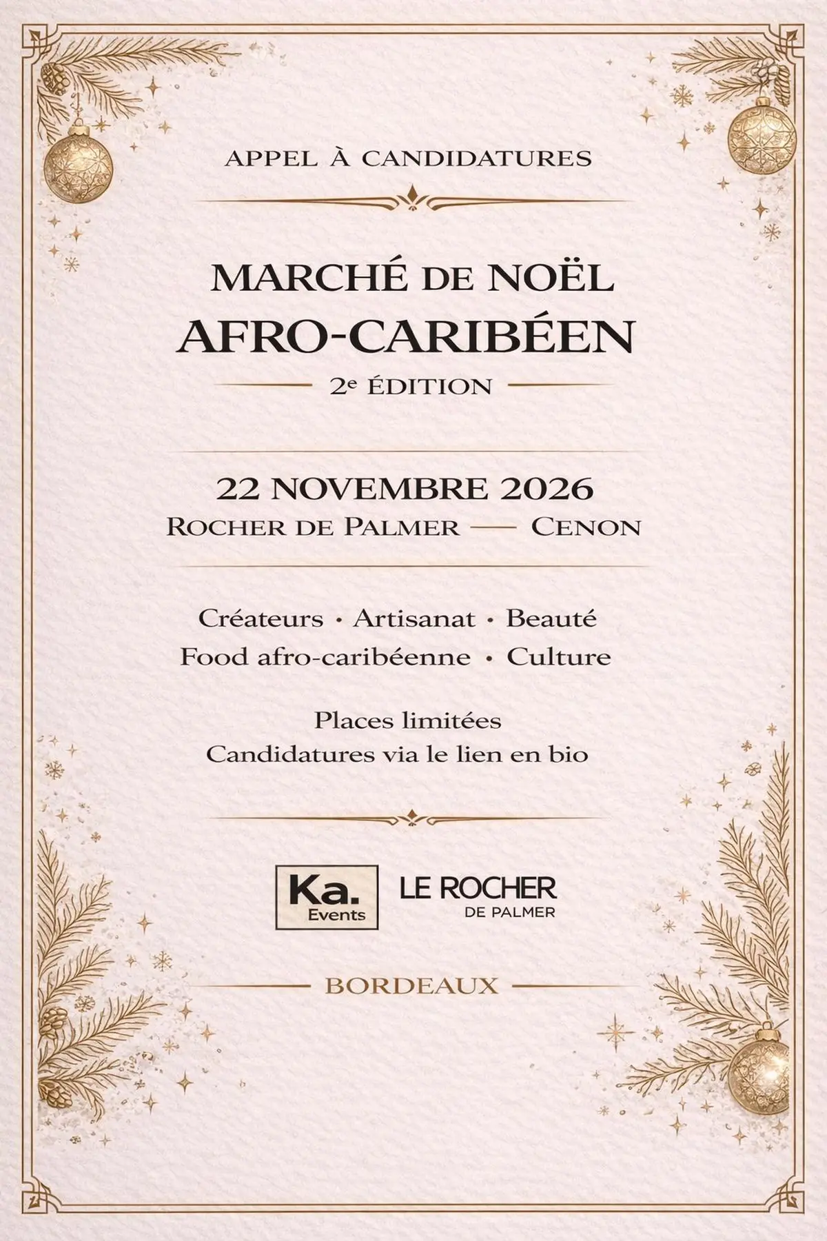 Appel à candidatures -Marché de Noël Afro-Caribéen 22 novembre à Bordeaux 