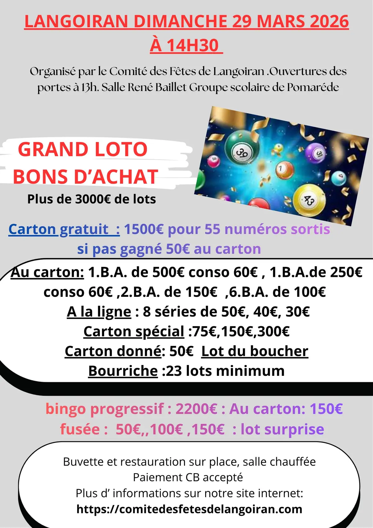 Grand loto spécial bons d'achat 46 lots + jeux
