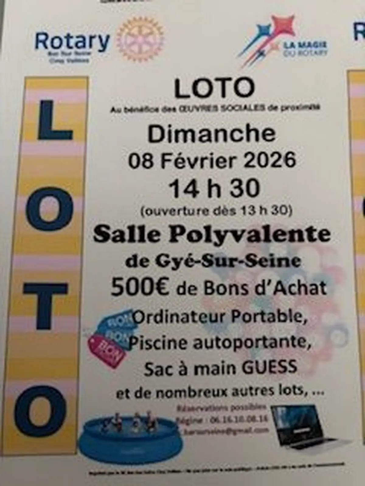 LOTO Rotary Bar sur Seine le 8/2 13h30 salle polyvalente Gyé sur Seine 
