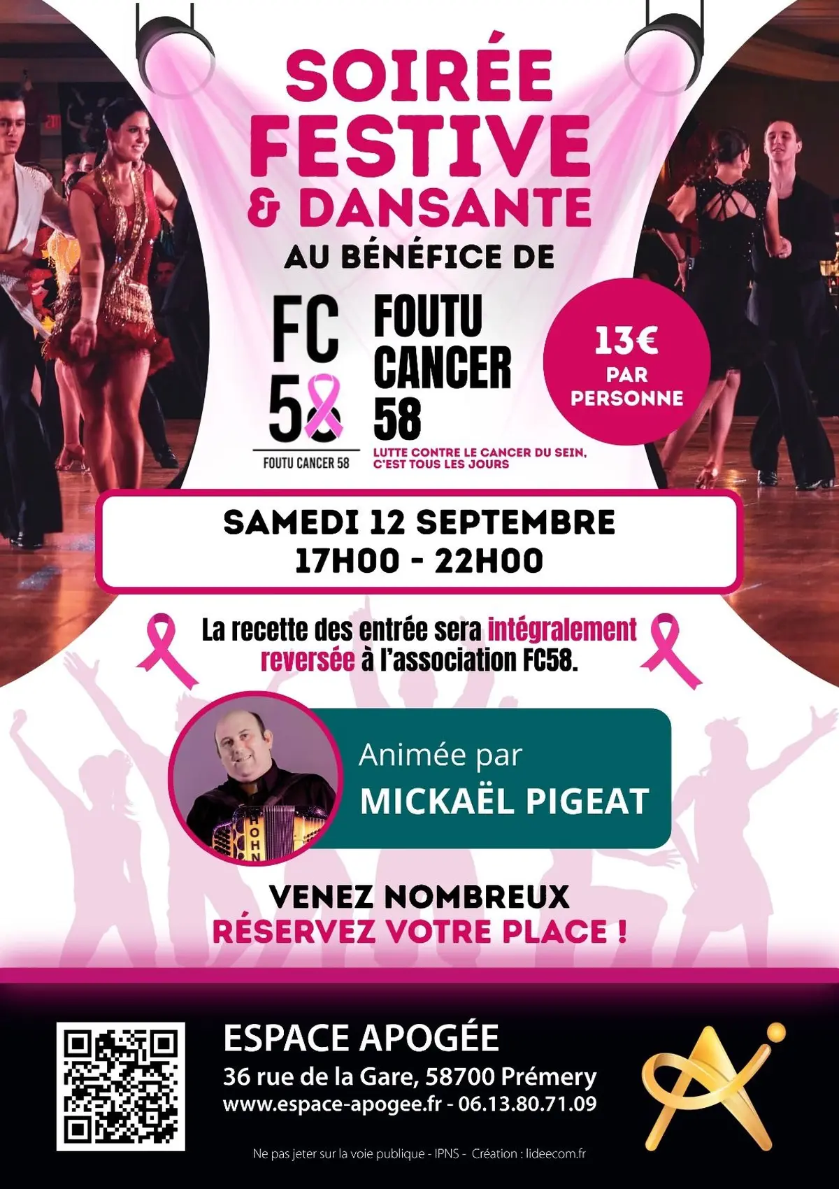 Soirée festive et dansante au bénéfice de Foutu Cancer 58 - Octobre Rose