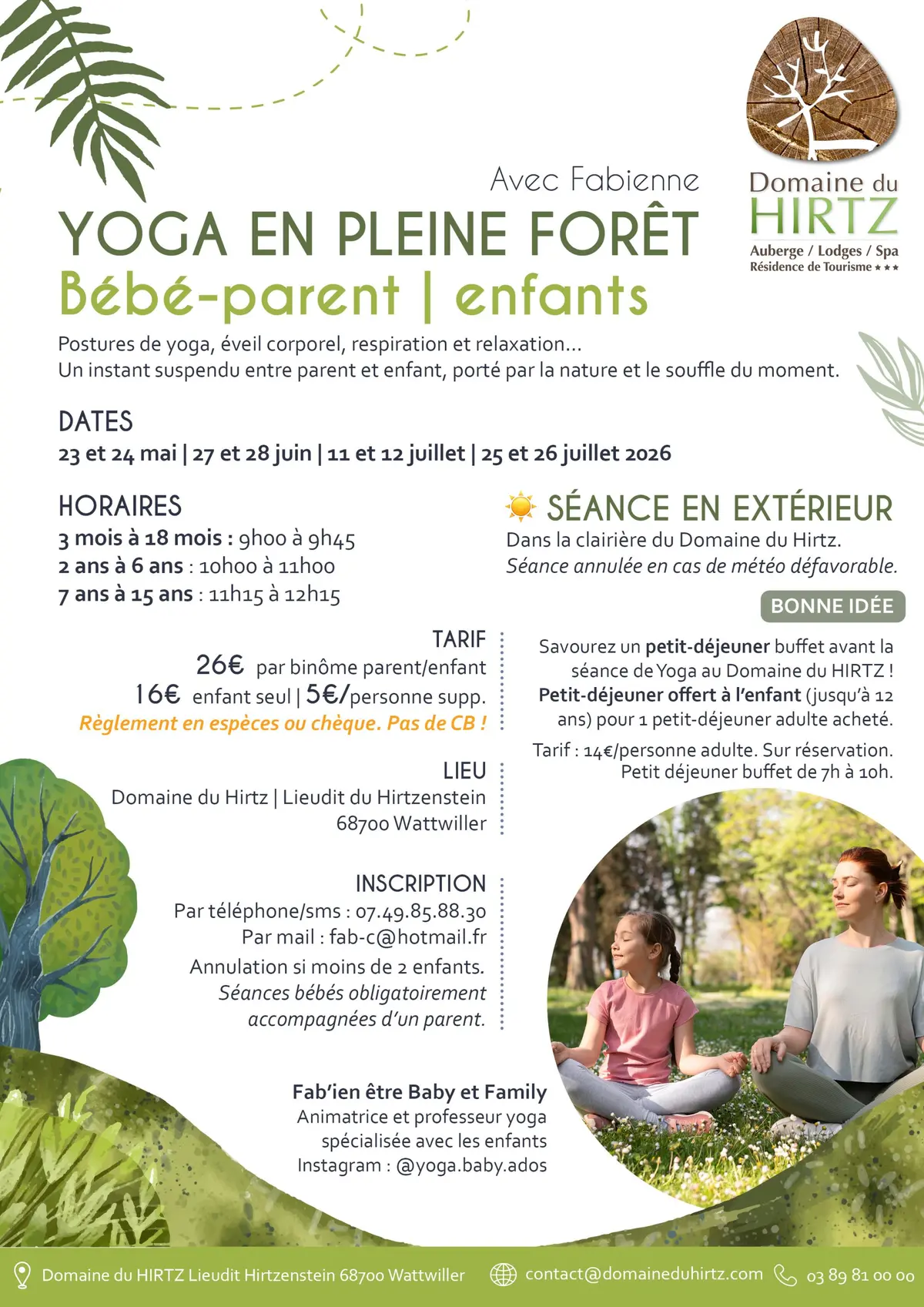 Séances yoga bébé-parent et enfant en plein forêt au Domaine du Hirtz