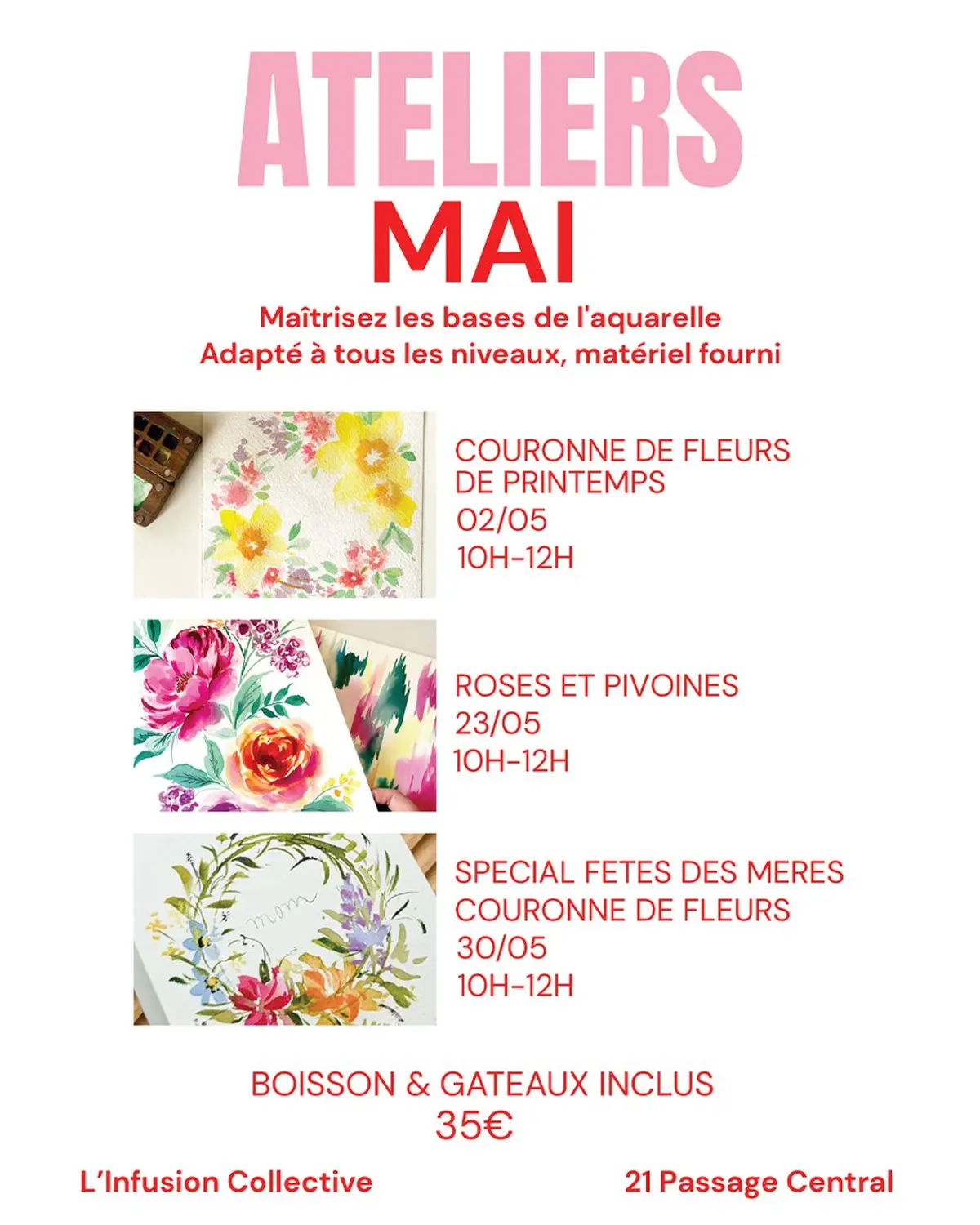 Initiation à l'aquarelle speciale fêtes des mères - Couronne de fleurs