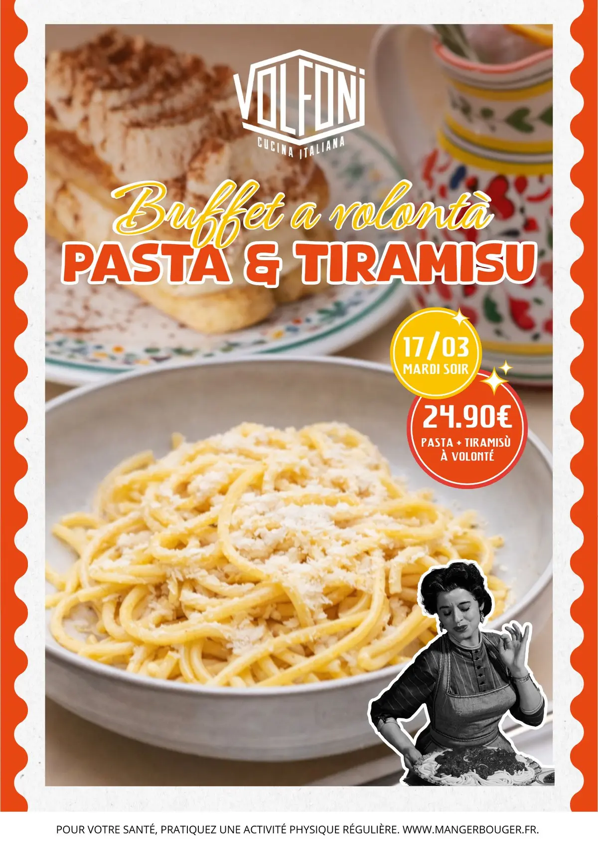 Soirée Pasta & Tiramisu à volonté chez Volfoni 