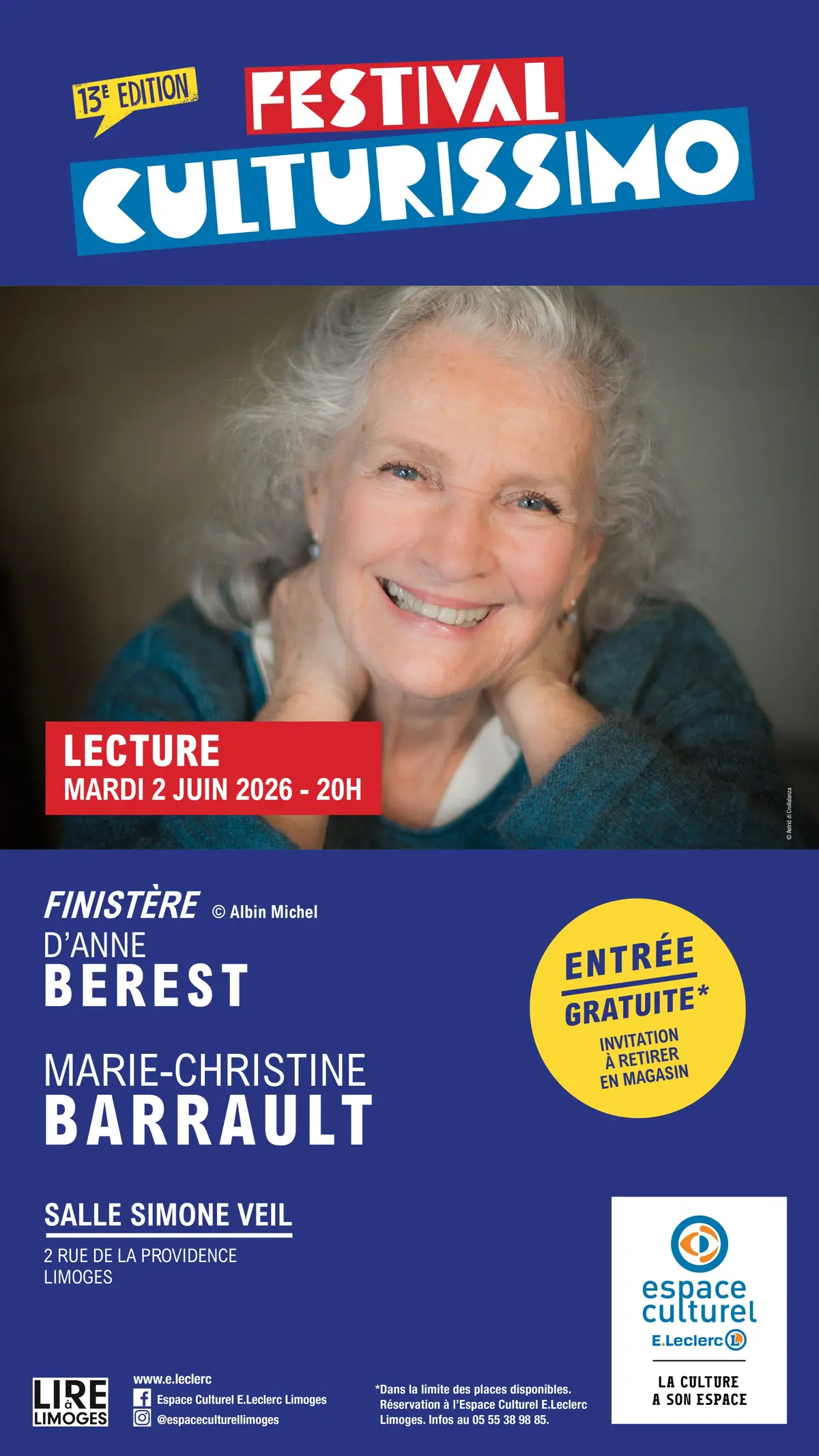 Festival Culturissimo - Lecture de Marie-Christine Barrault
