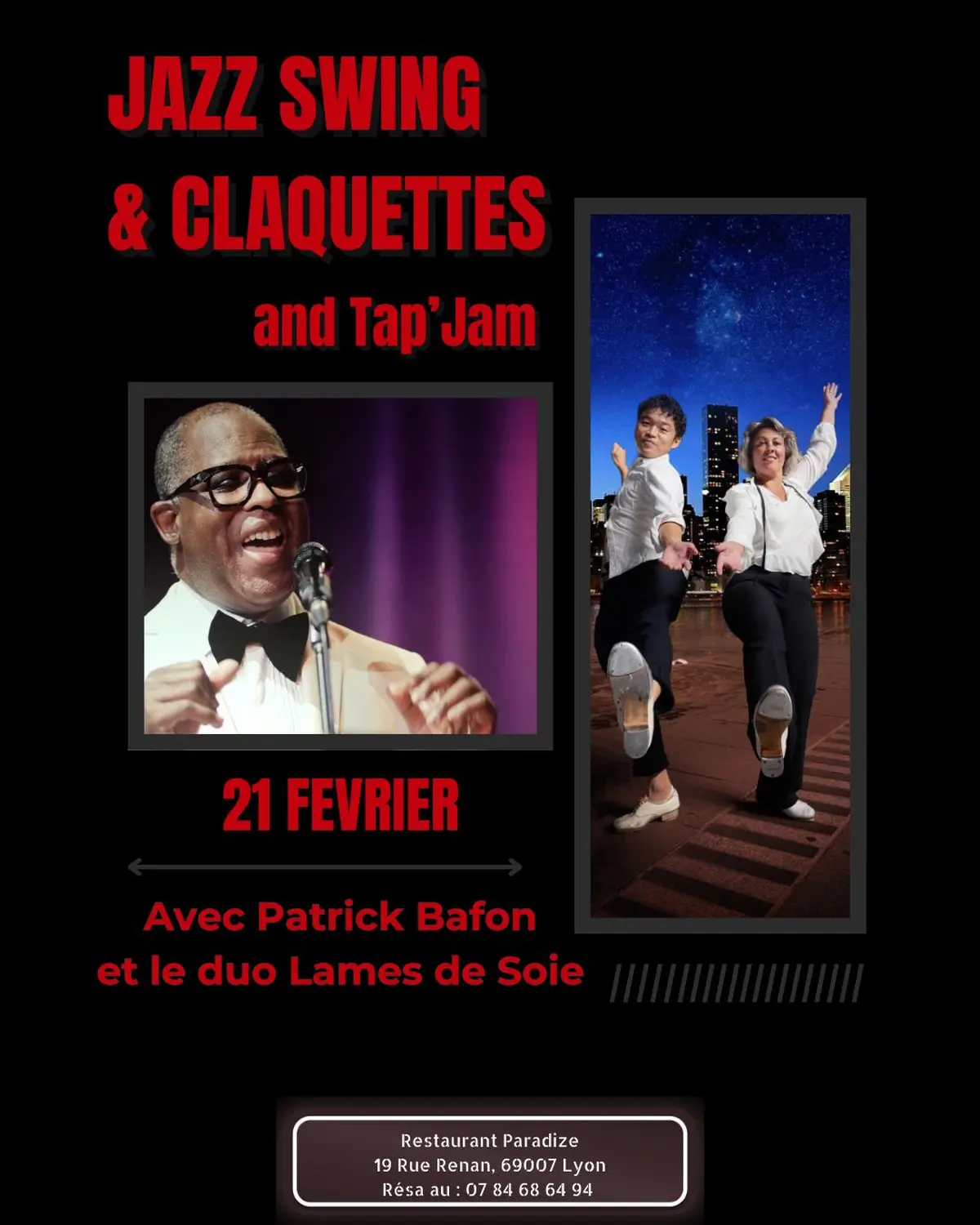 Diner Concert Jazz SWING & CLAQUETTES et Jam tap dance