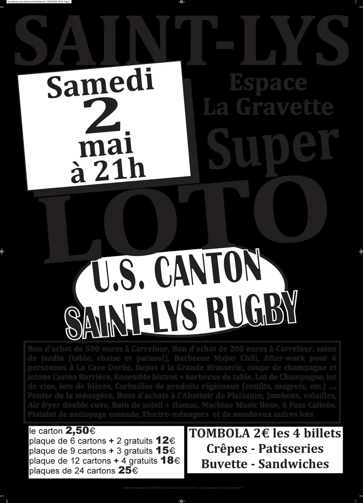 Super Loto de l’US Canton Saint Lys Rugby