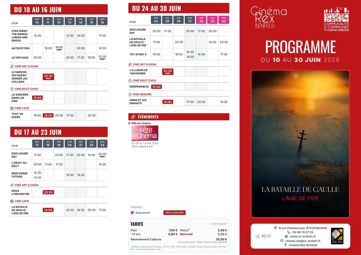 Cinéma Rex Benfeld : Programme du 10 au 30 juin 2026