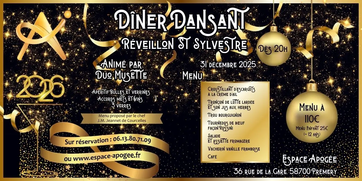 Soirée dansante, Réveillon Saint Sylvestre  à l'Espace Apogée - Prémery