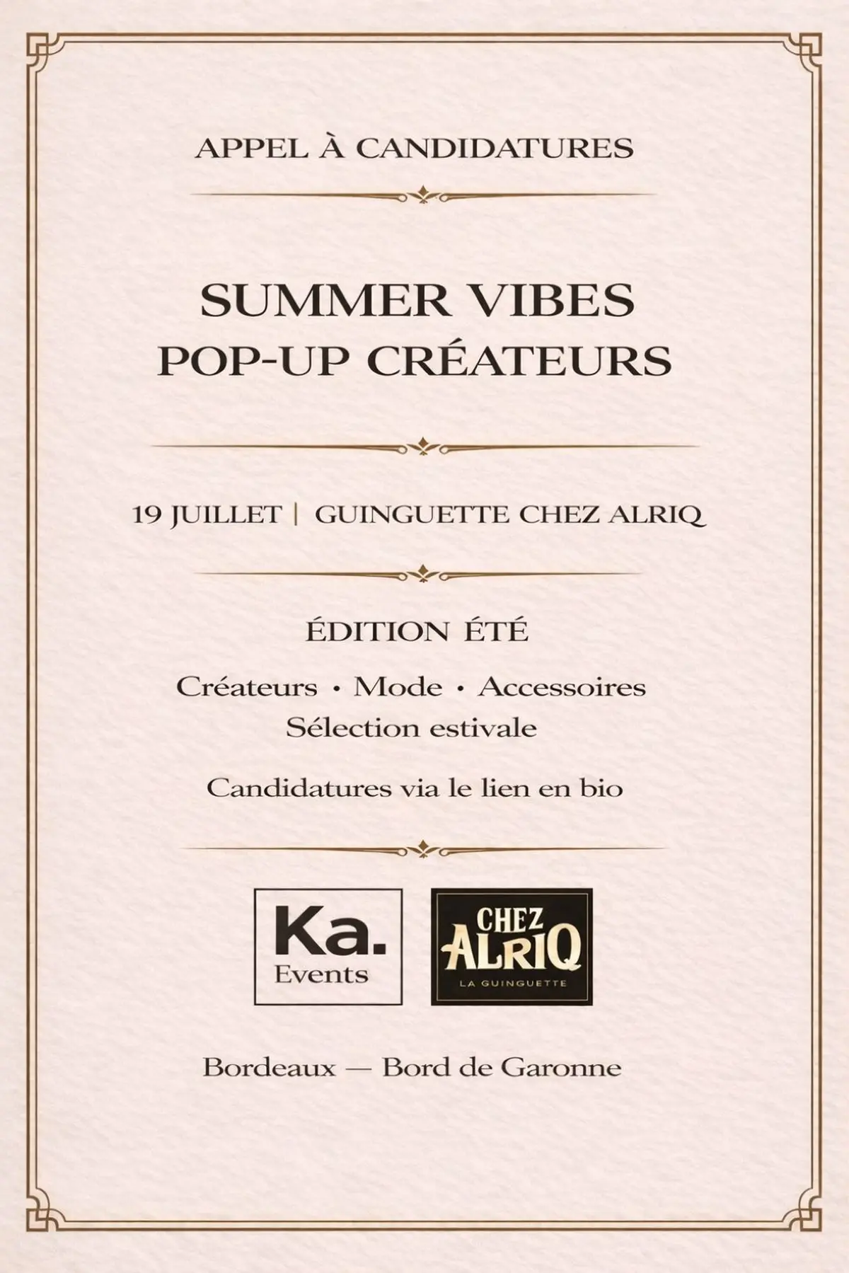 Appel à candidatures Summer Vibes — Pop-up Créateurs