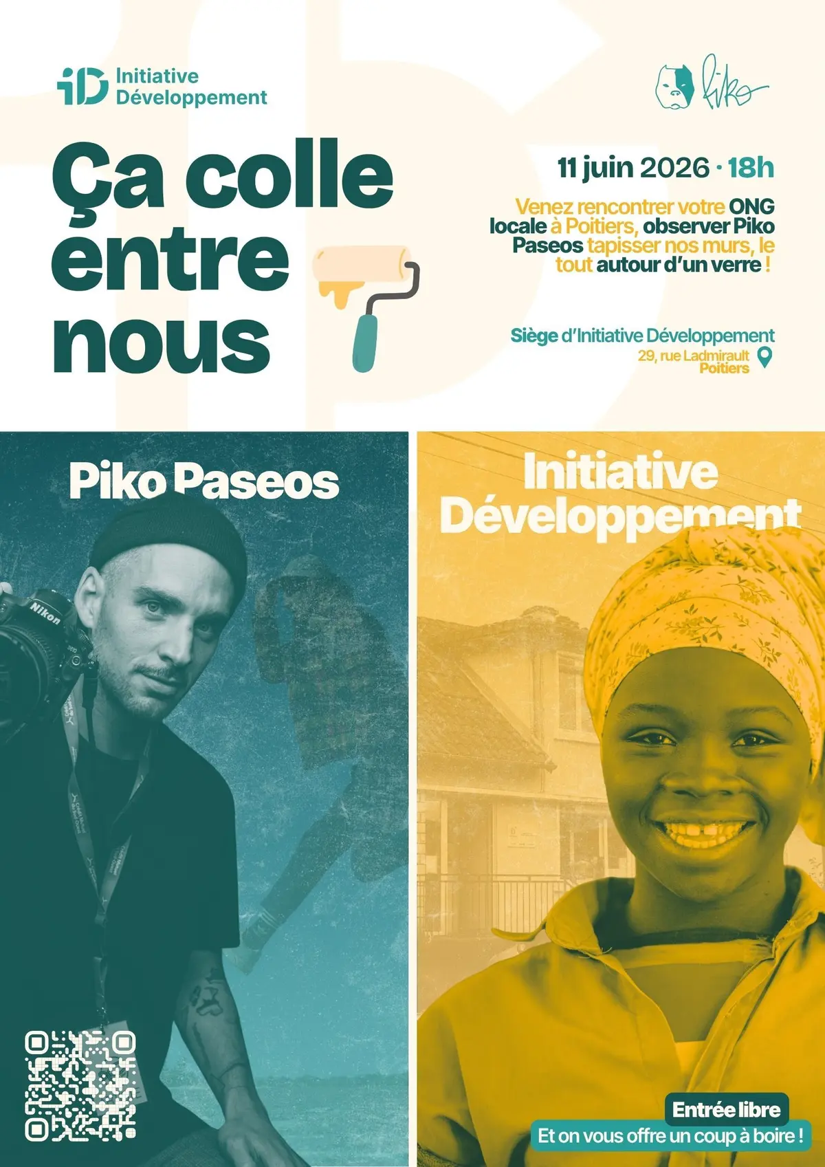 Collage en direct par l'artiste Piko Paseos au siège d'Initiative Développement