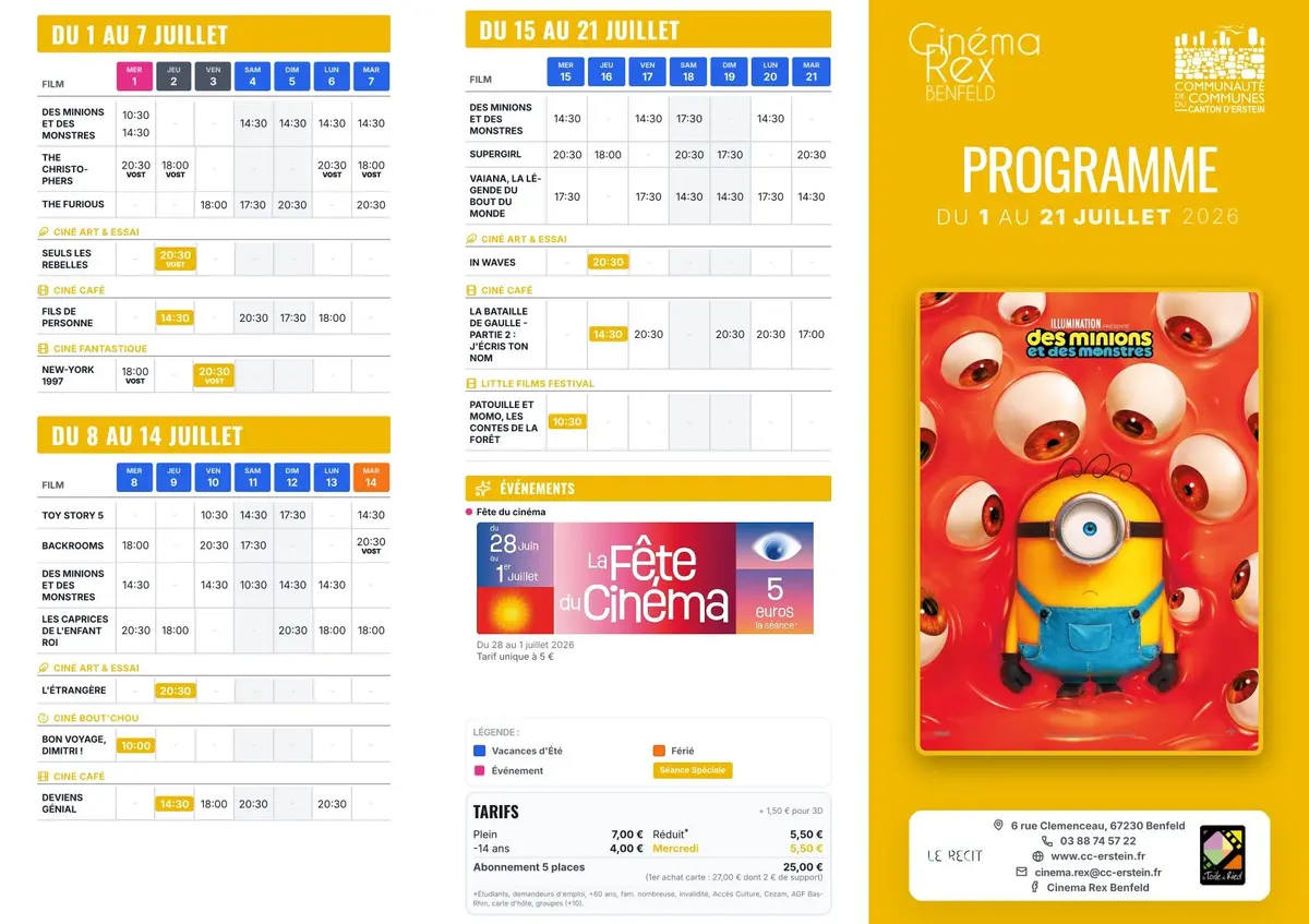 Cinéma Rex Benfeld - Programme du 1er au 21 juillet 
