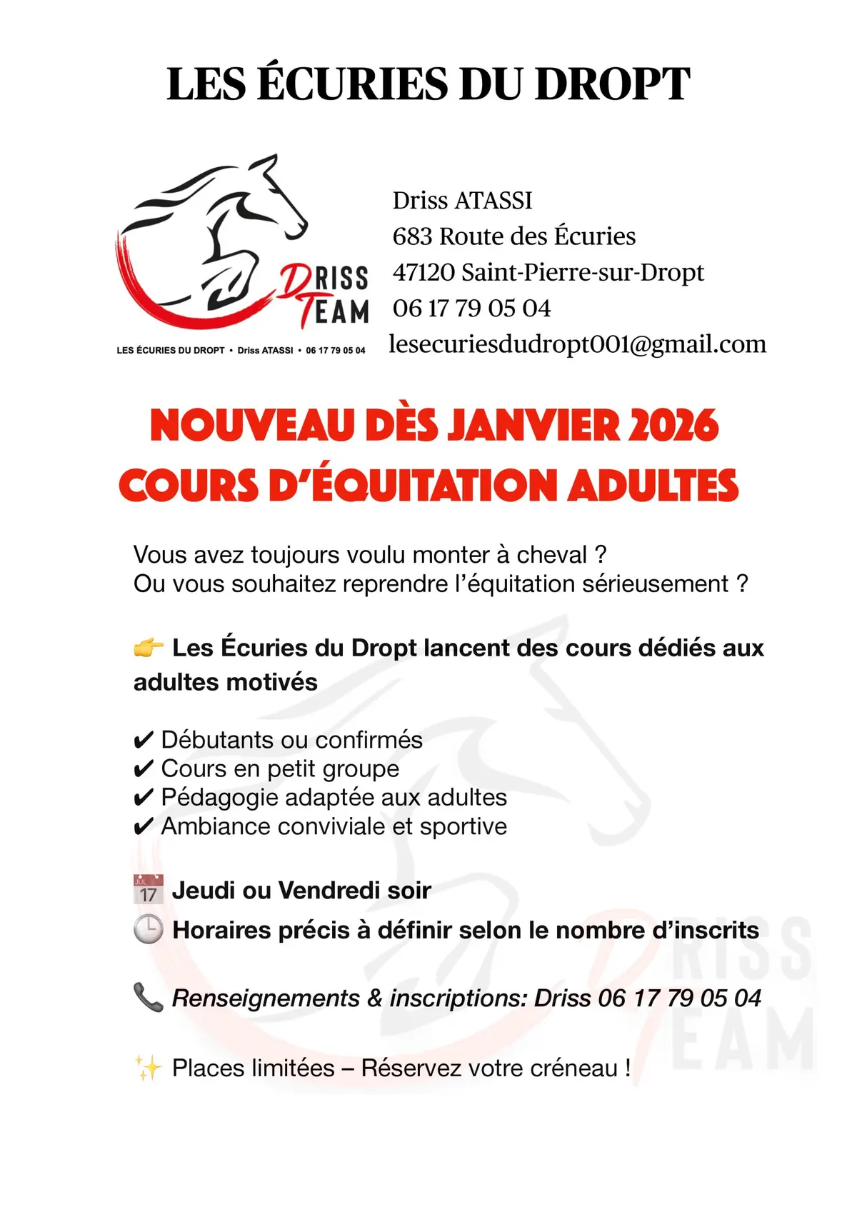 Cours d'équitation aux Ecuries du Dropt