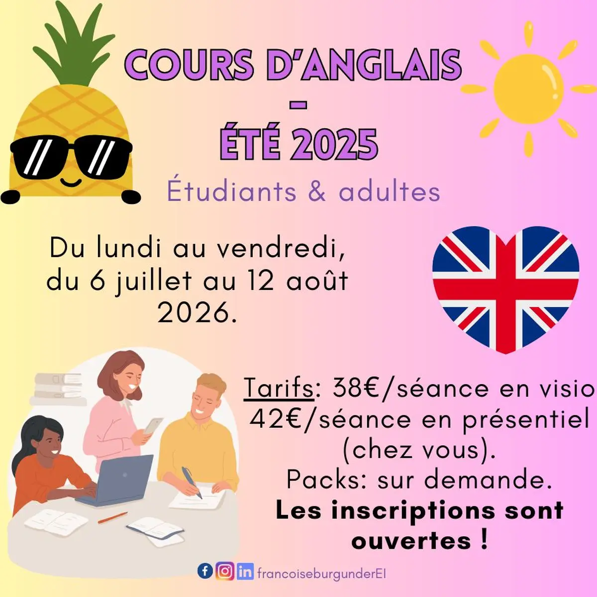 Cours d'anglais - été 2026