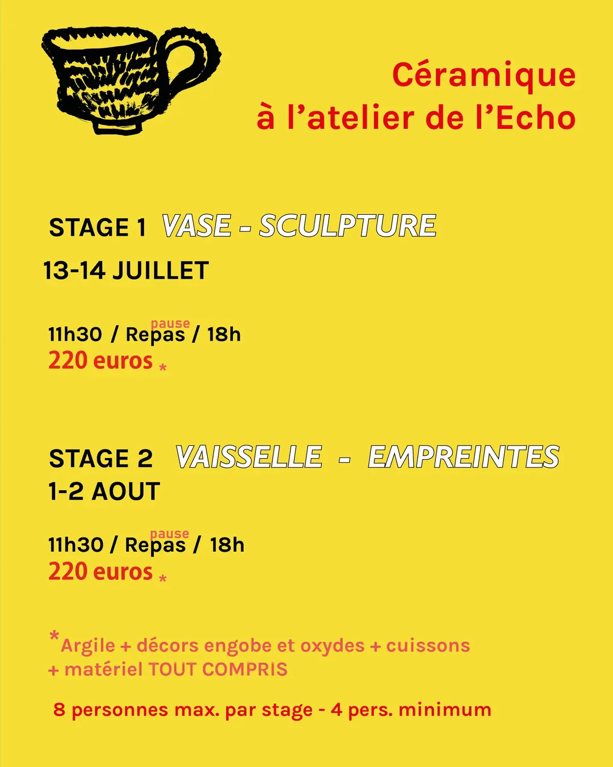 Céramique - Stage d'été avec Lisa Pélisson - 01&02 août 2026