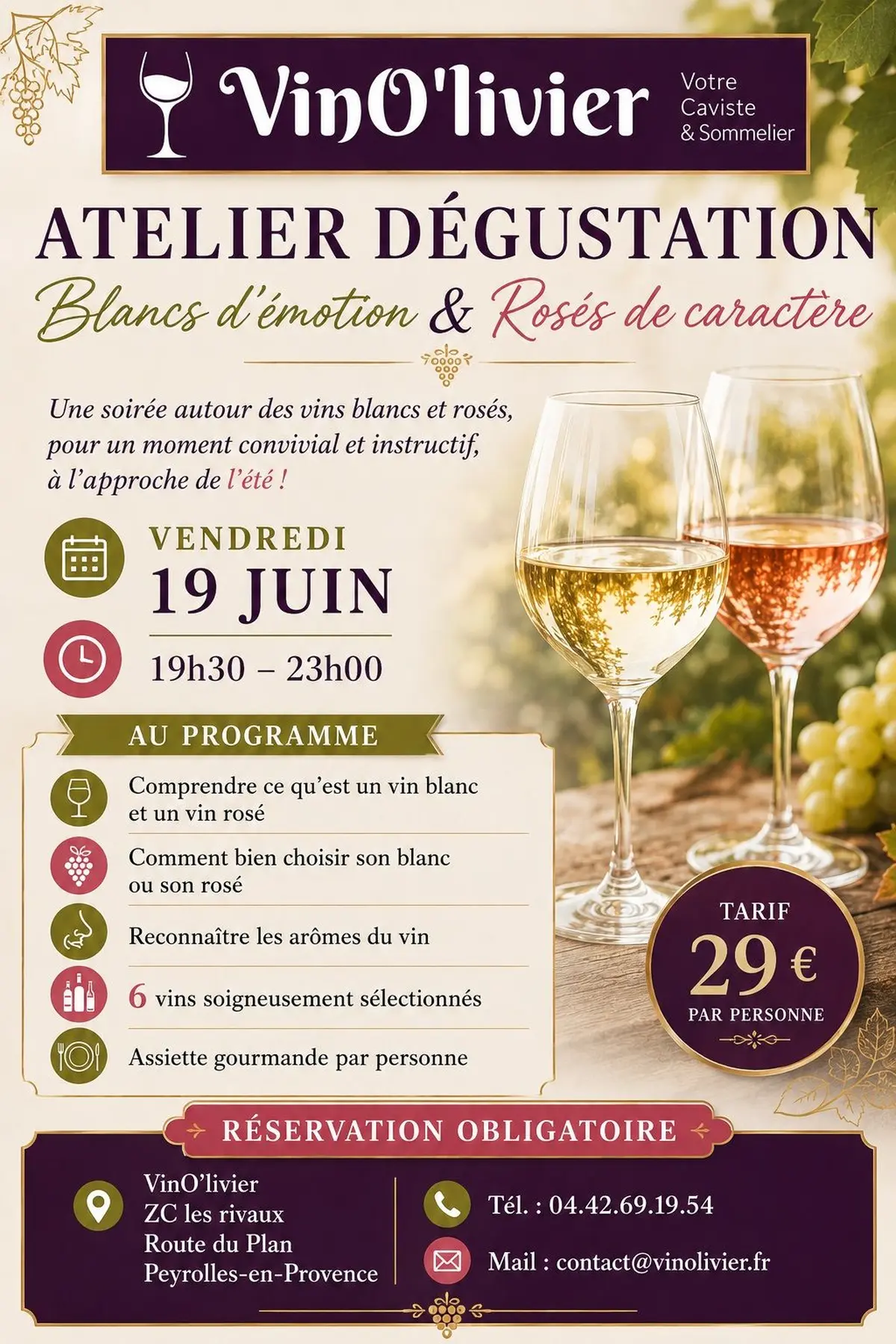 Atelier de dégustation Vins blancs et Rosés