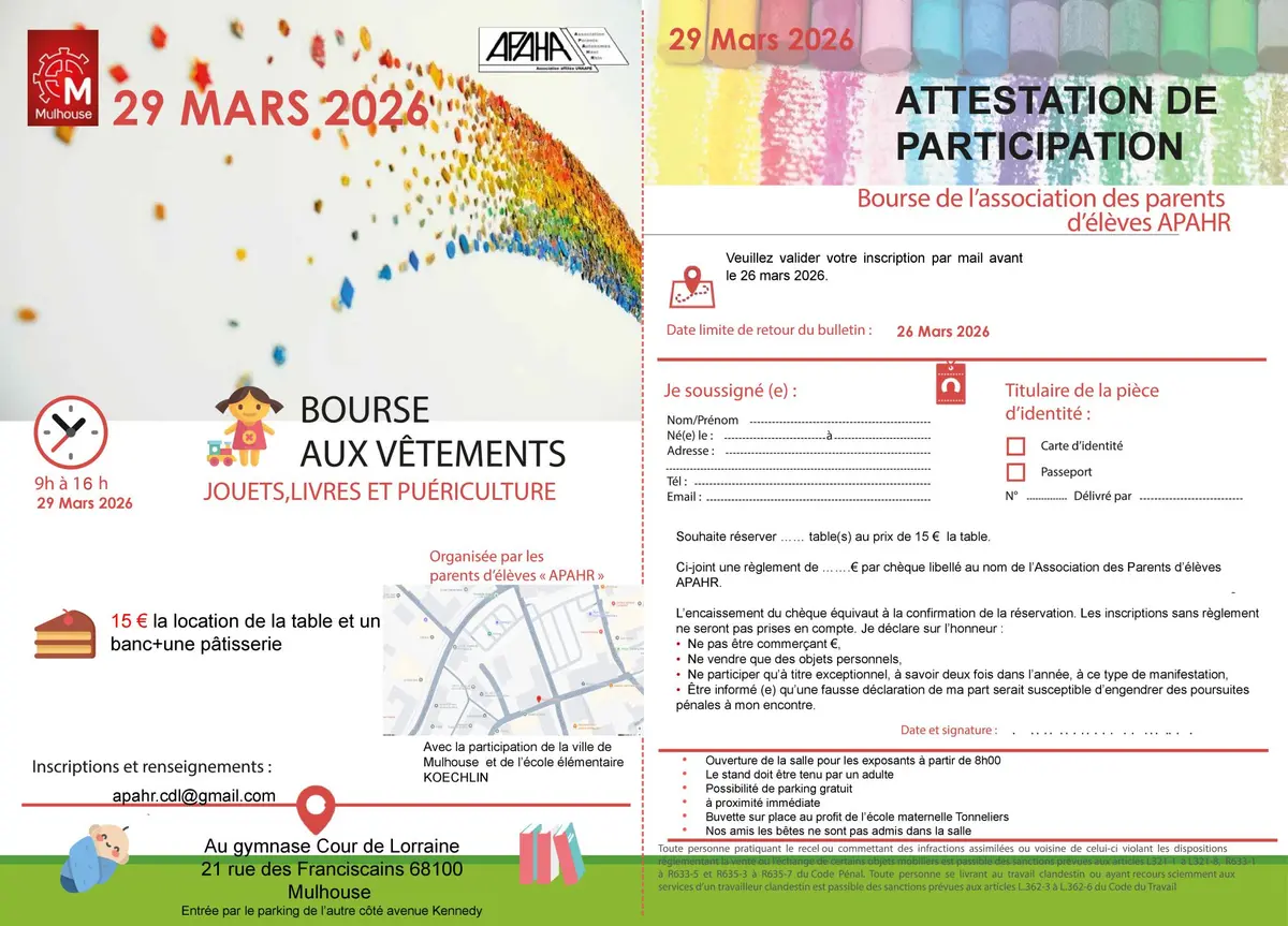 Bourse aux vêtements,jouets,jeux et puériculture