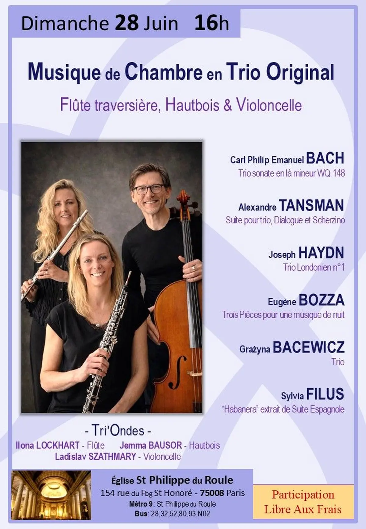 Trio Original  :  Flûte traversière, Hautbois & Violoncelle
