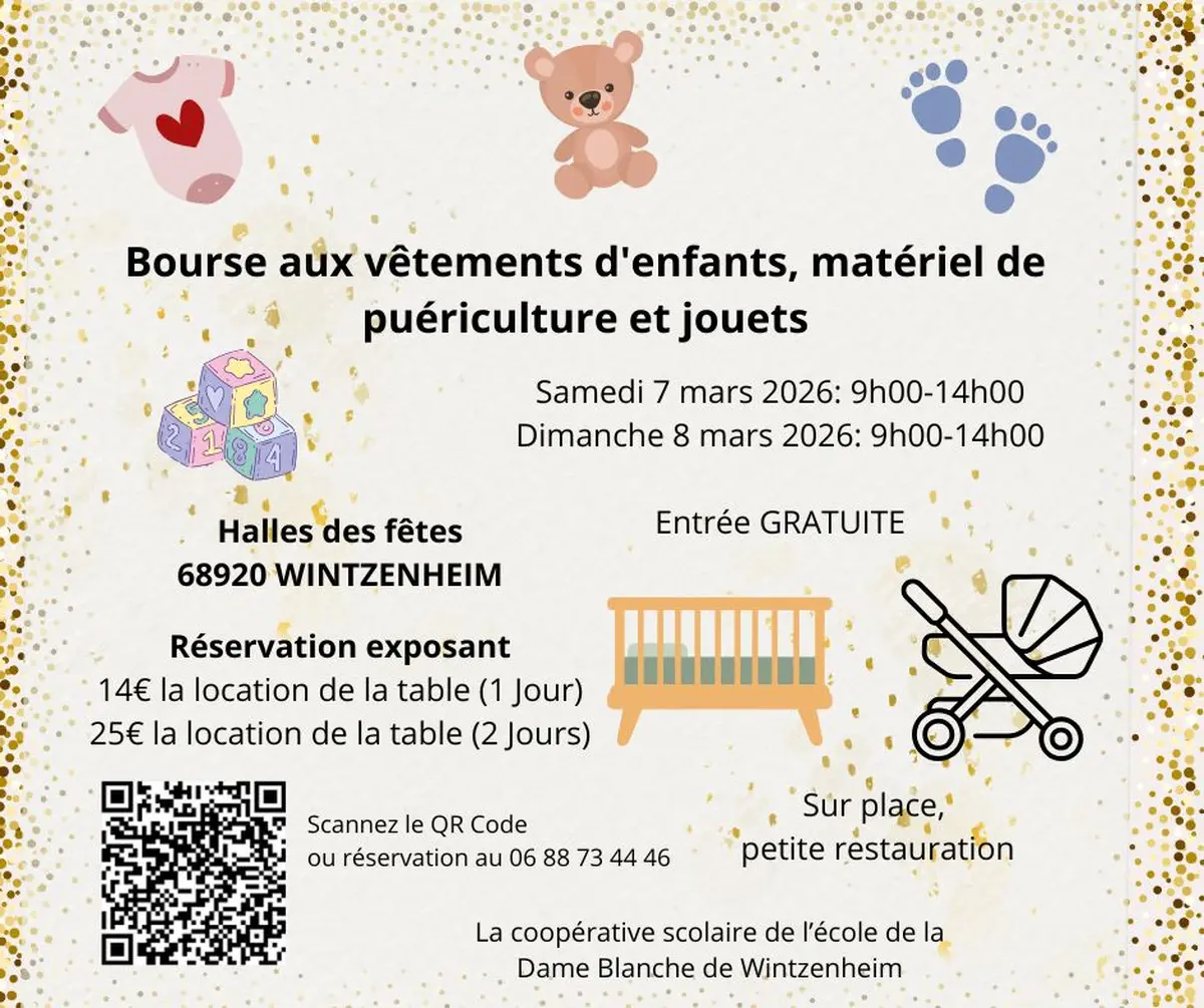Bourse aux vêtements d'enfants, matériel de puériculture et jouets