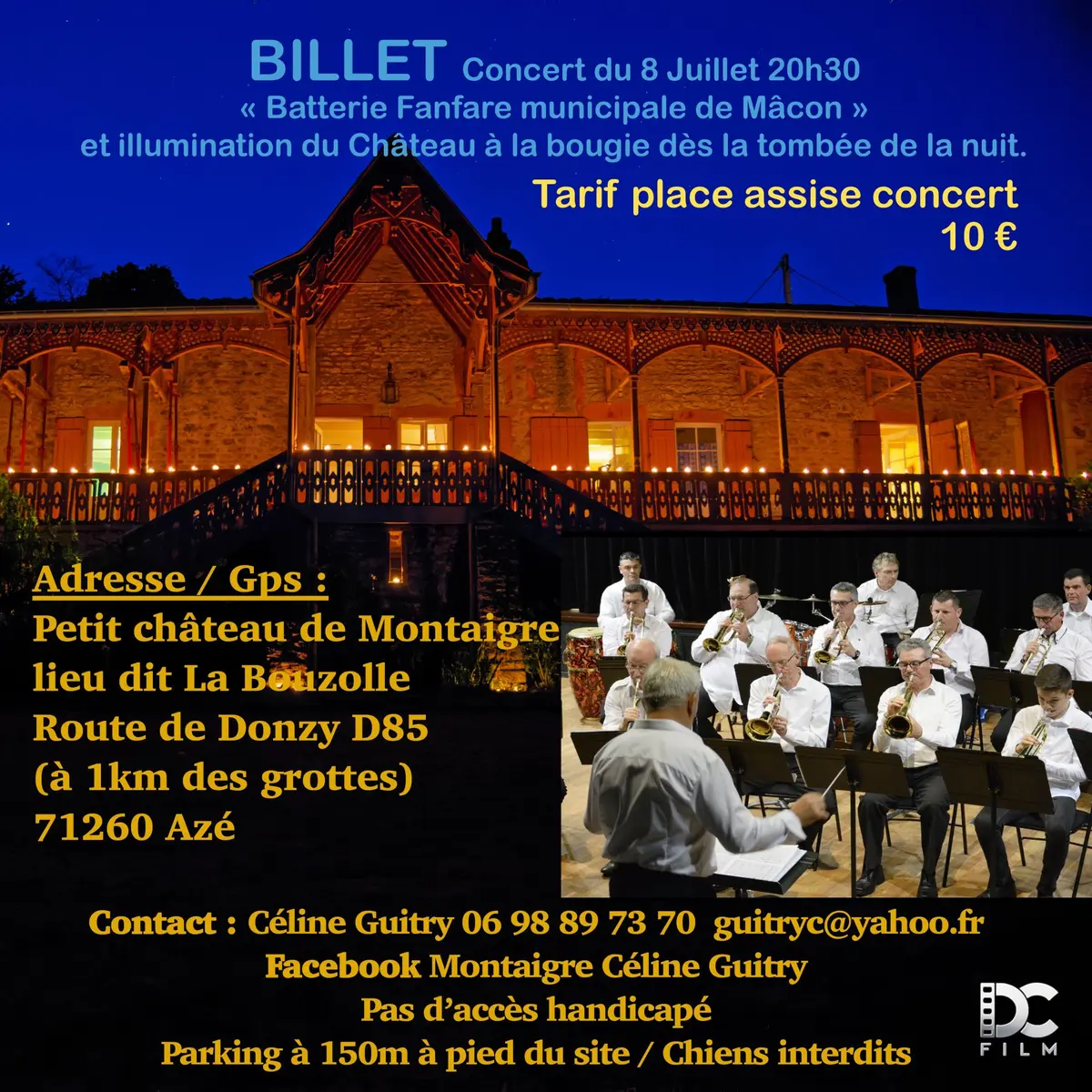Concert Fanfare au château de Montaigre éclairé à la bougie 8 juillet