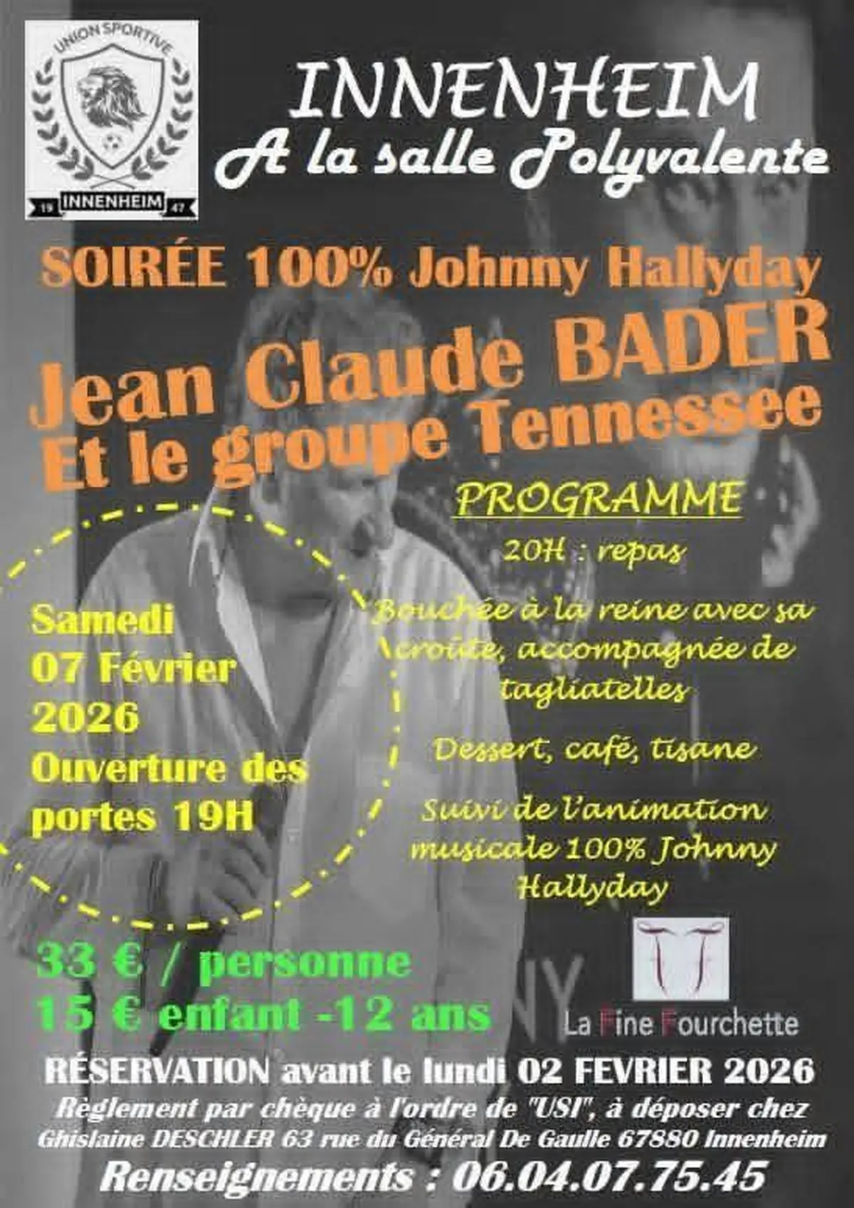 Soirée 100% Johnny Hallyday avec Jean Claude Bader et le groupe Tennessee 