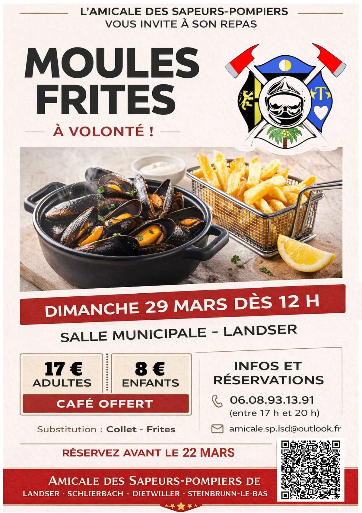 Repas Moules Frites de l’Amicale des Sapeurs Pompiers